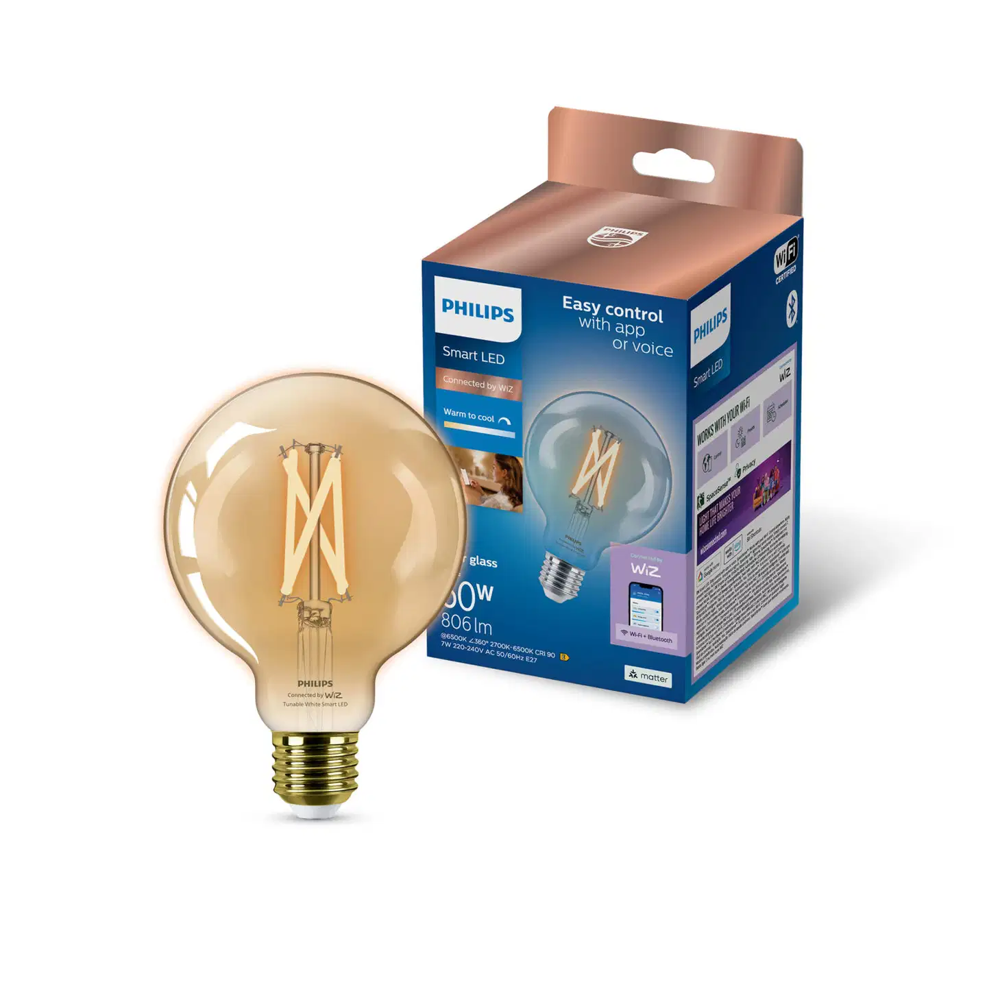 Philips Smart Lighting LED-filamenttilamppu 7W G95 E27 2000-5000K 640lm Amber - 2