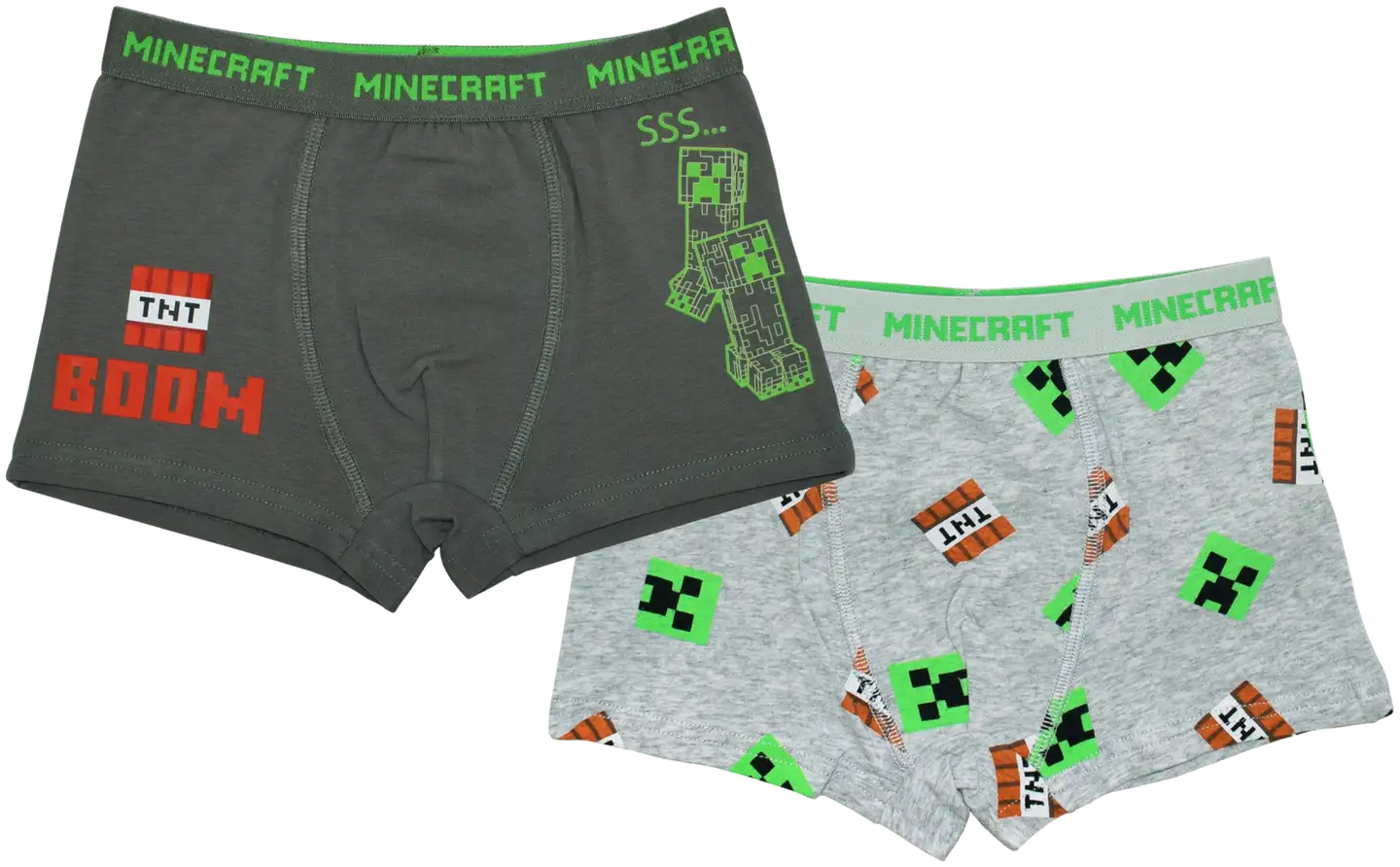 Lasten Minecraft-bokserit 2-pack TW-MNCT-0023 - HARMAA/VIHREÄ