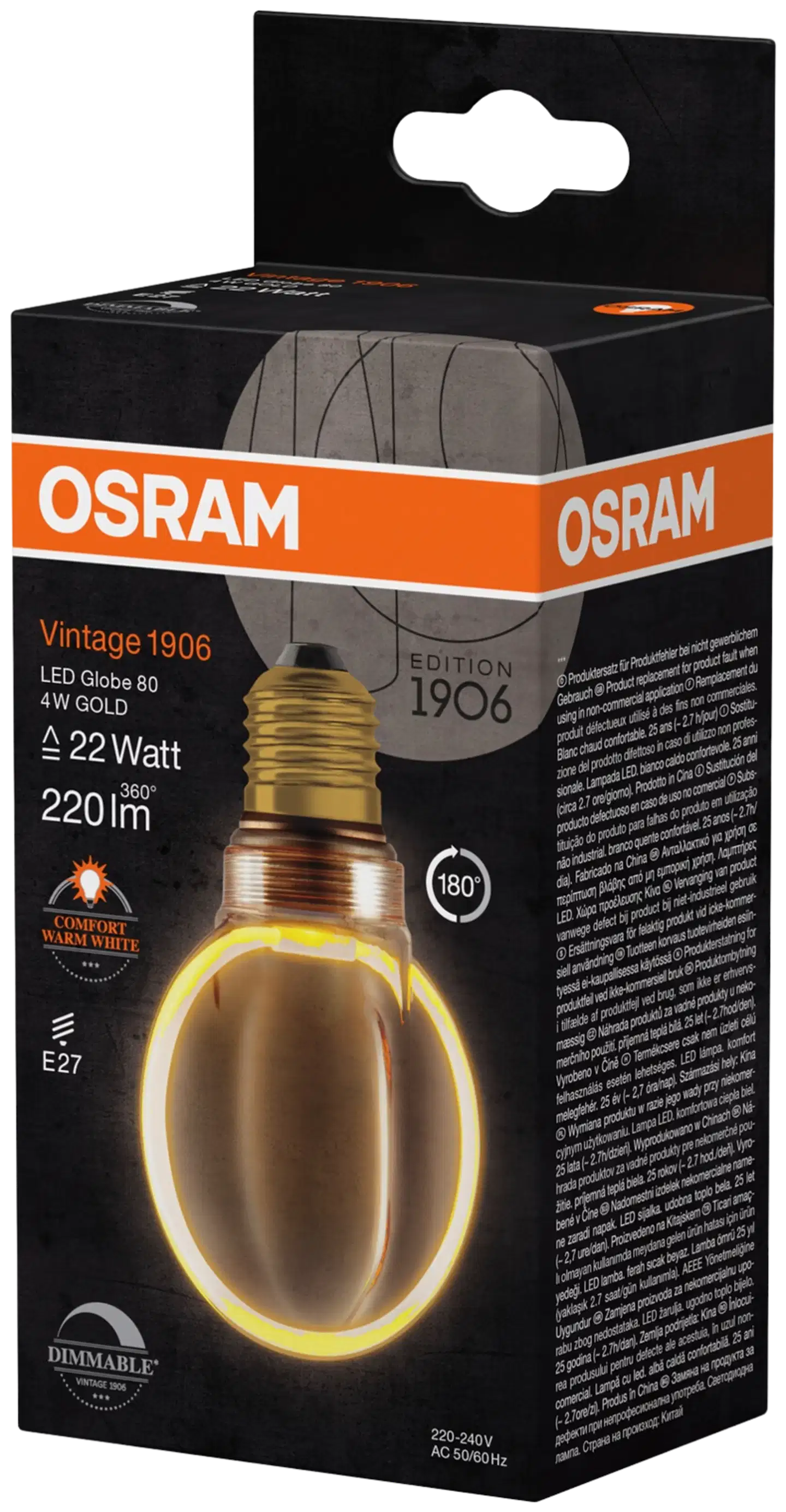 Osram LED-sisustuslamppu Globe80 4W 1800K E27 Gold O-filamentti - 3