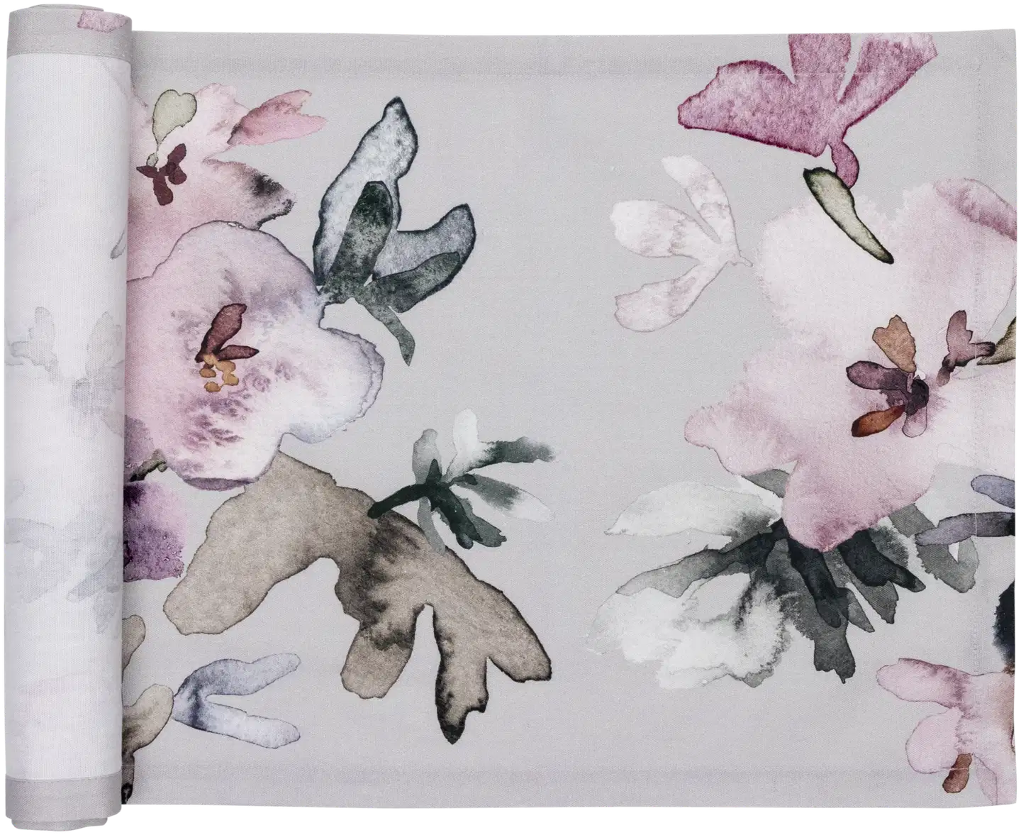 Pentik Hetki akryylipinnoitettu kaitaliina 45x160 cm kukka harmaa