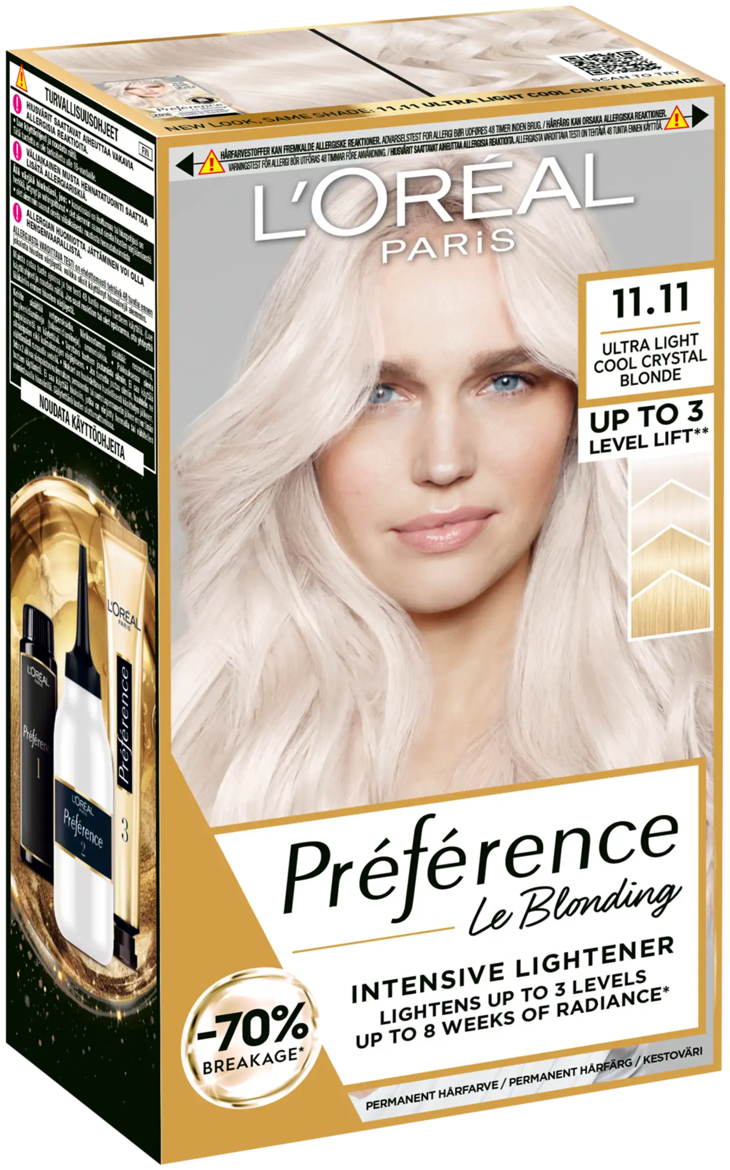 L'Oréal Paris Préférence Le Blonding 11.11 Ultra Light Extra Light Cool Silver Blonde Erittäin kirkas viileä hopeanvaalea kestoväri 1kpl - 2