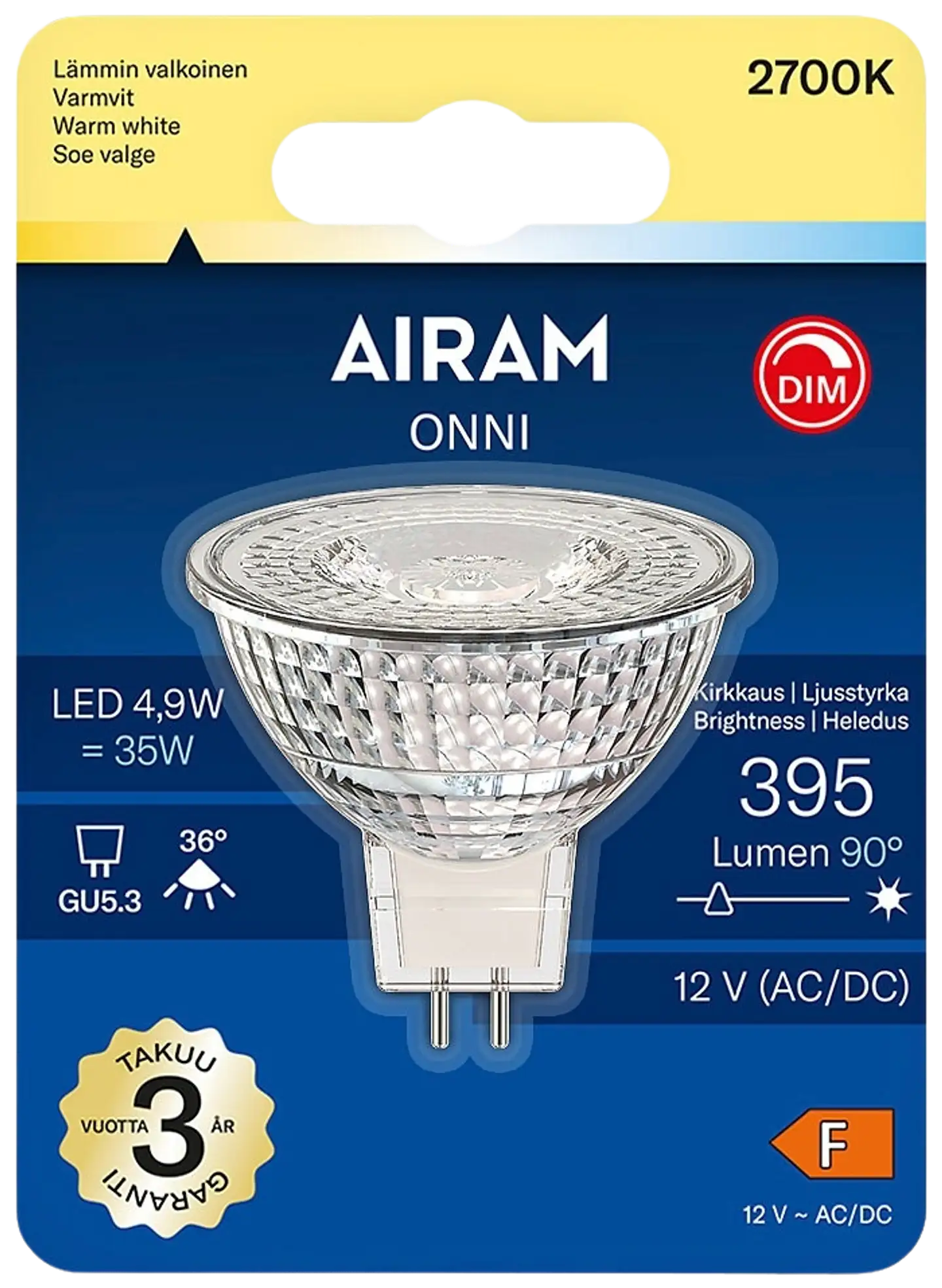 Airam LED kohdelamppu 4,9W 470lm 2700K himmennettävä - 2