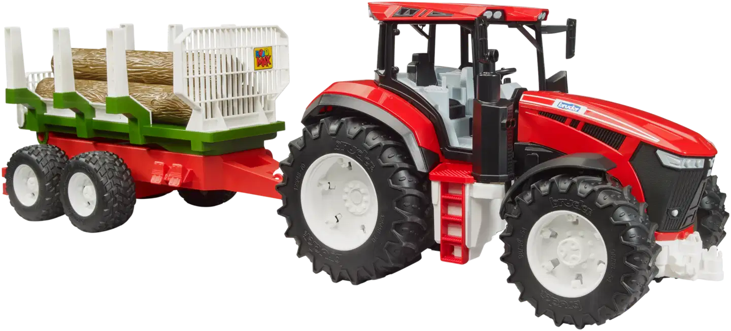 Bruder lelu ROADMAX traktori metsäperävaunulla ja kolmella tukilla - 2