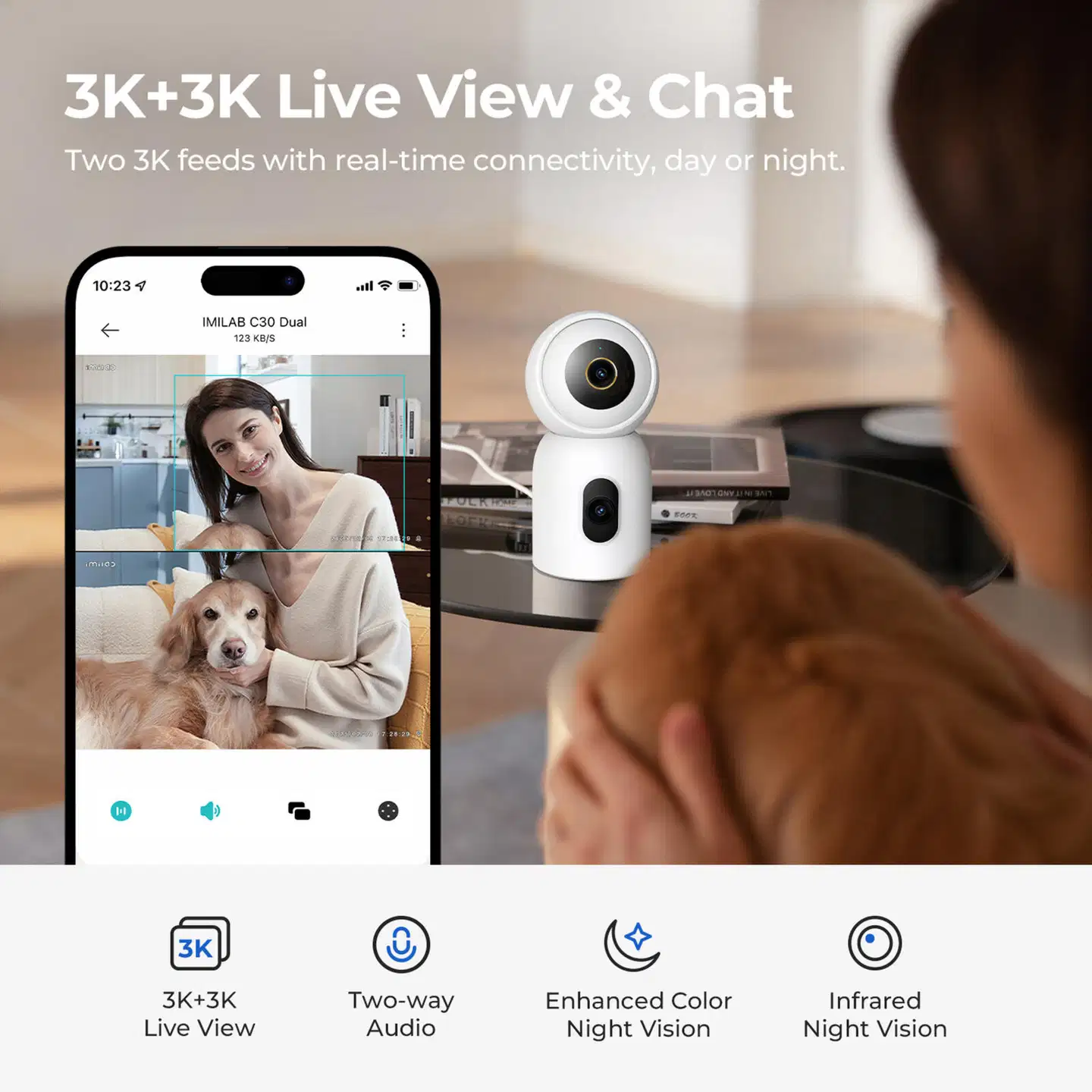 Imilab C30 Dual 3K+3K WiFi -valvontakamera kahdella objektiivilla sisäkäyttöön CMSXJ111A - 13