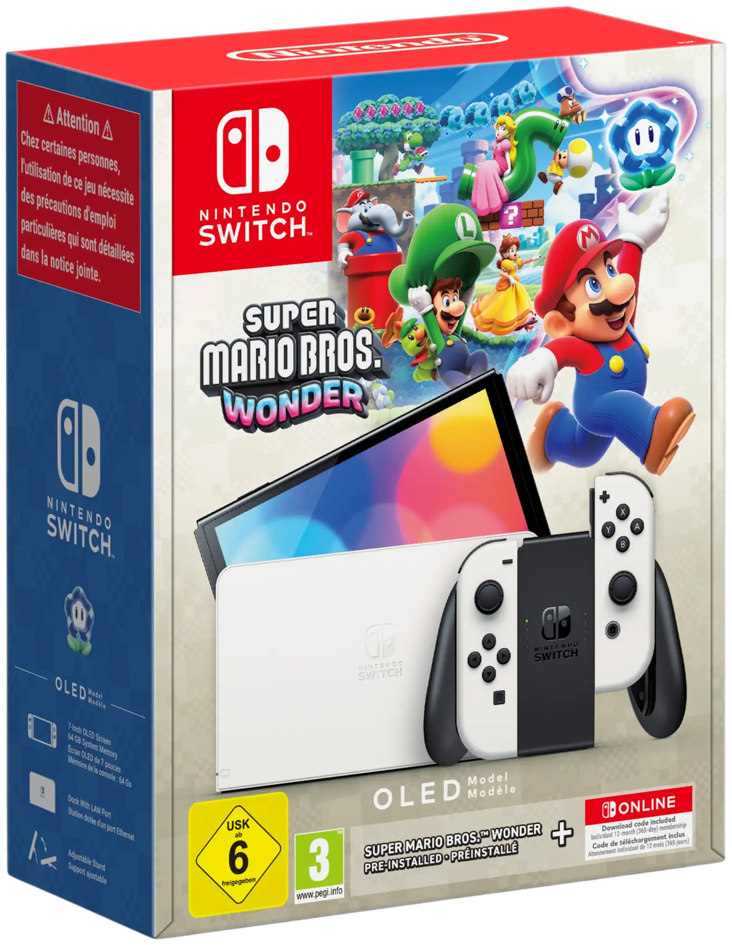 Nintendo Switch OLED Mario Wonder -konsolipaketti + 12kk Nintendo Switch Online -jäsenyys - 1