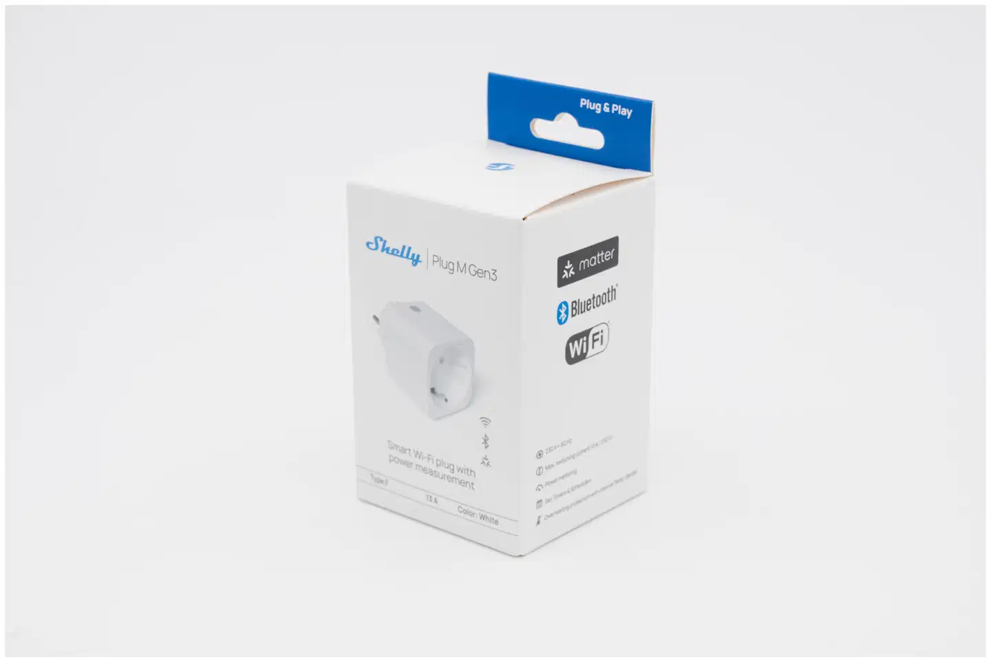 Shelly Plug M Gen3 White - WiFi-älypistoke, 13 A - 3