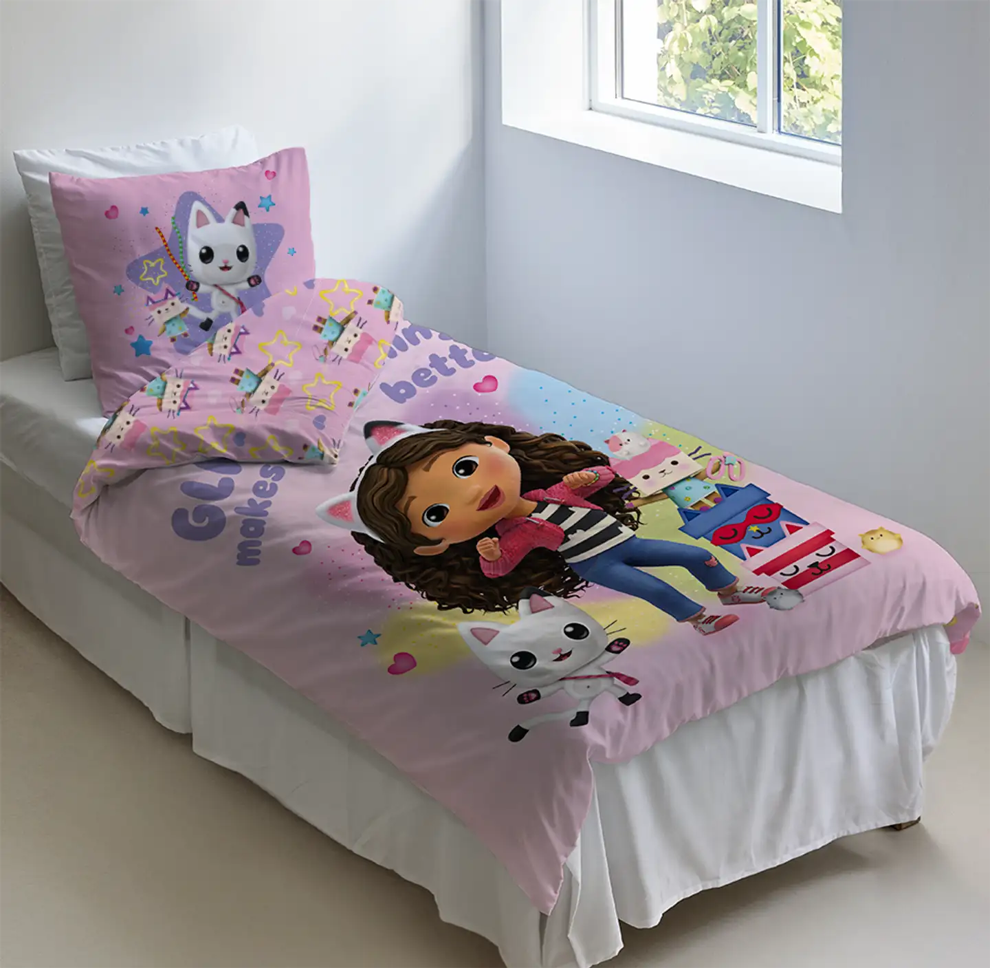 Gabby's Dollhouse lasten pussilakanasetti 150x210+50x60 cm vaaleanpunainen - 4