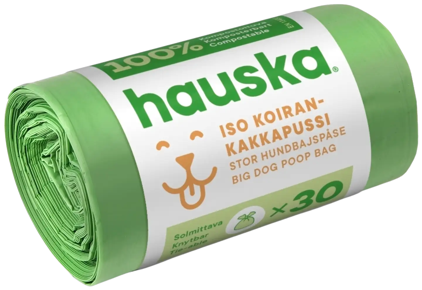 Hauska biohajoava koirankakkapussi iso 30kpl 200x360 solmittava vihreä