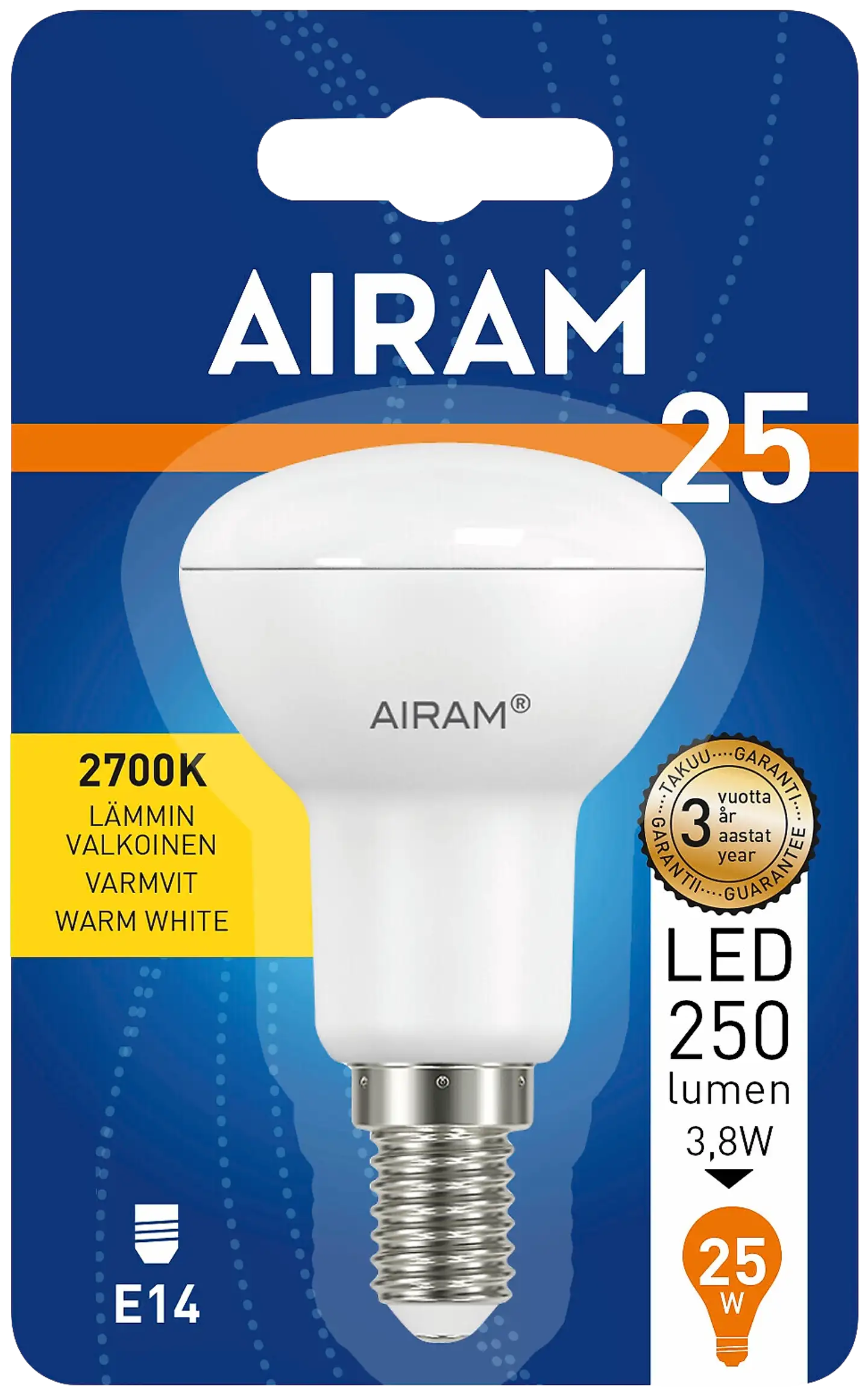 Airam led kohde R50 opaali 2,8W/827 E14 250lm 110D, blister - 2