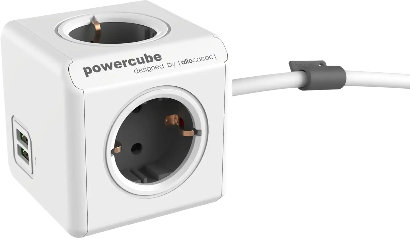 Allocacoc jatkojohto powercube 4-os 1.5m schuko+2-USB+kiinnike - 2