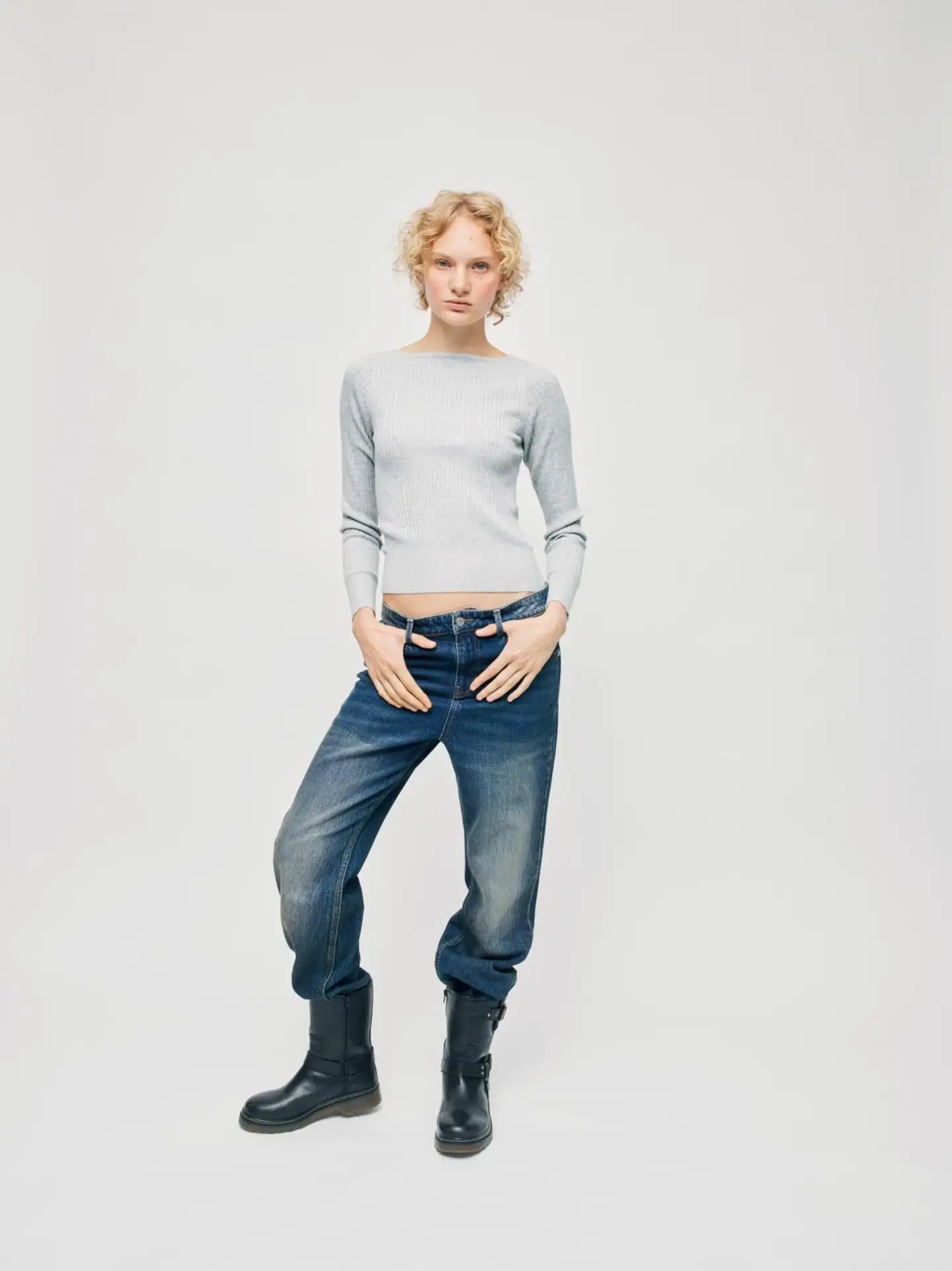 WKLY. naisten ohut ribbineulepusero 213W280252 - Lt. Grey melange - 3