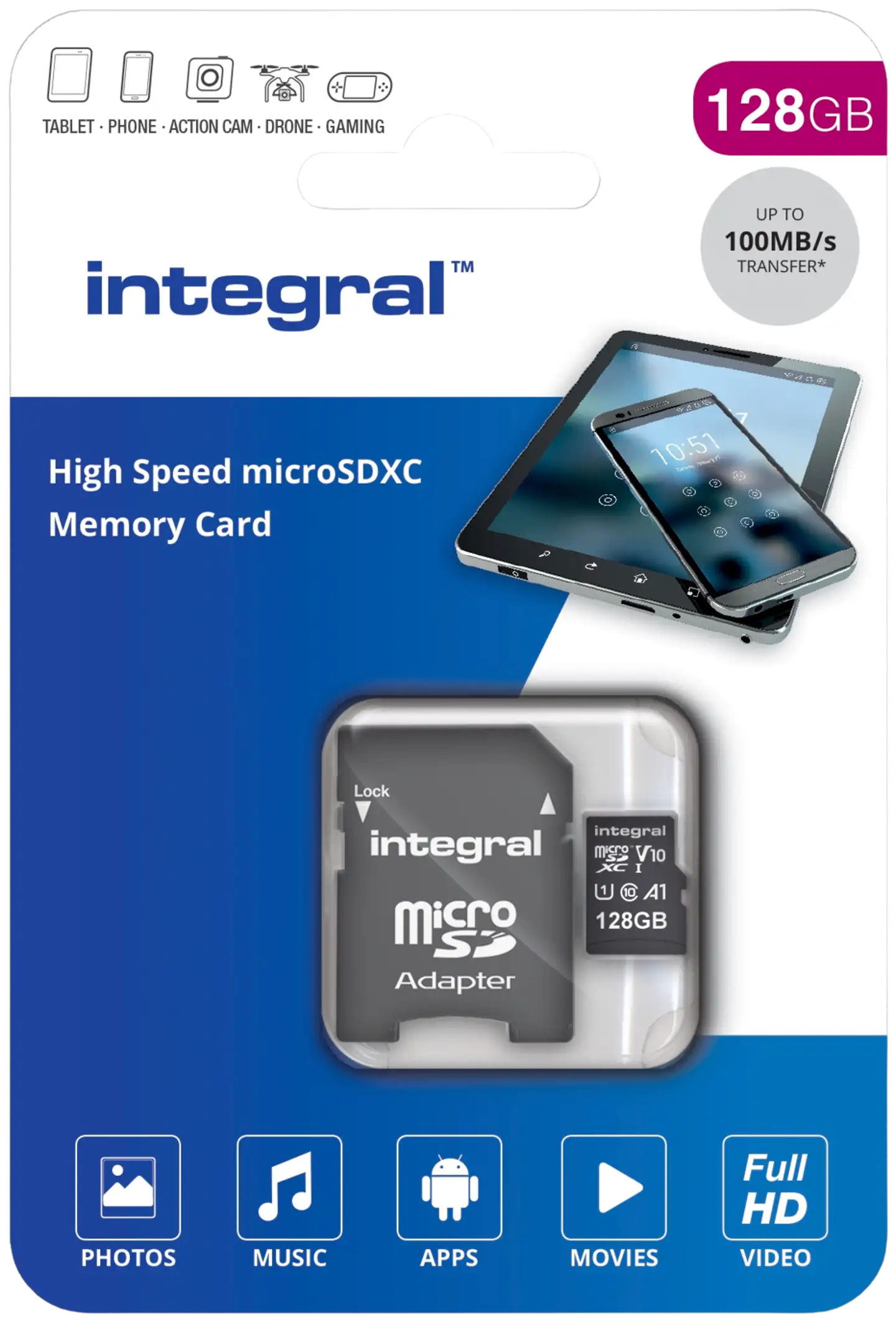 Integral muistikortti 128GB microSDXC UHS-I V10 - 1