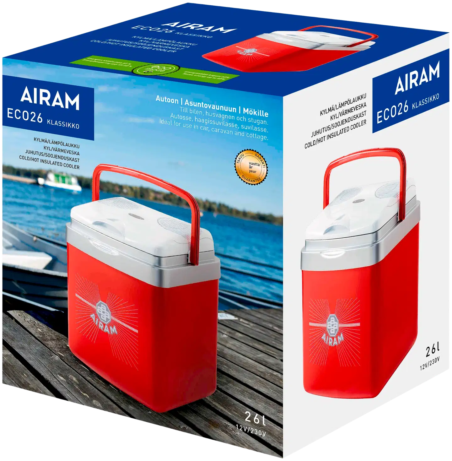 Airam kylmälaukku ECO26 Klassikko 12V/230V punainen - 3