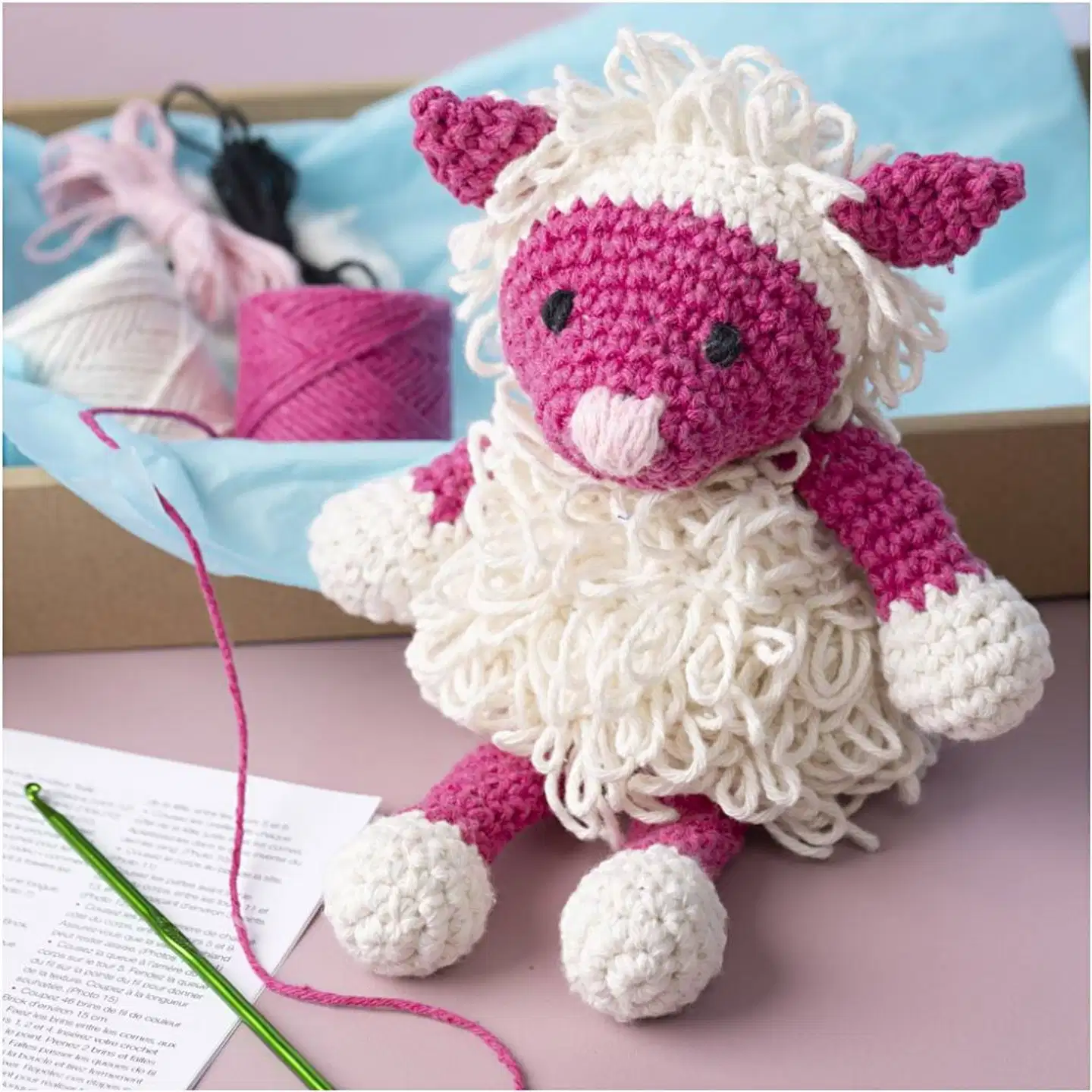 Amigurumi Askartelusetti, Lammas, pinkki, luonnonvalkoinen, 1pkk/ 1 pkt - 5