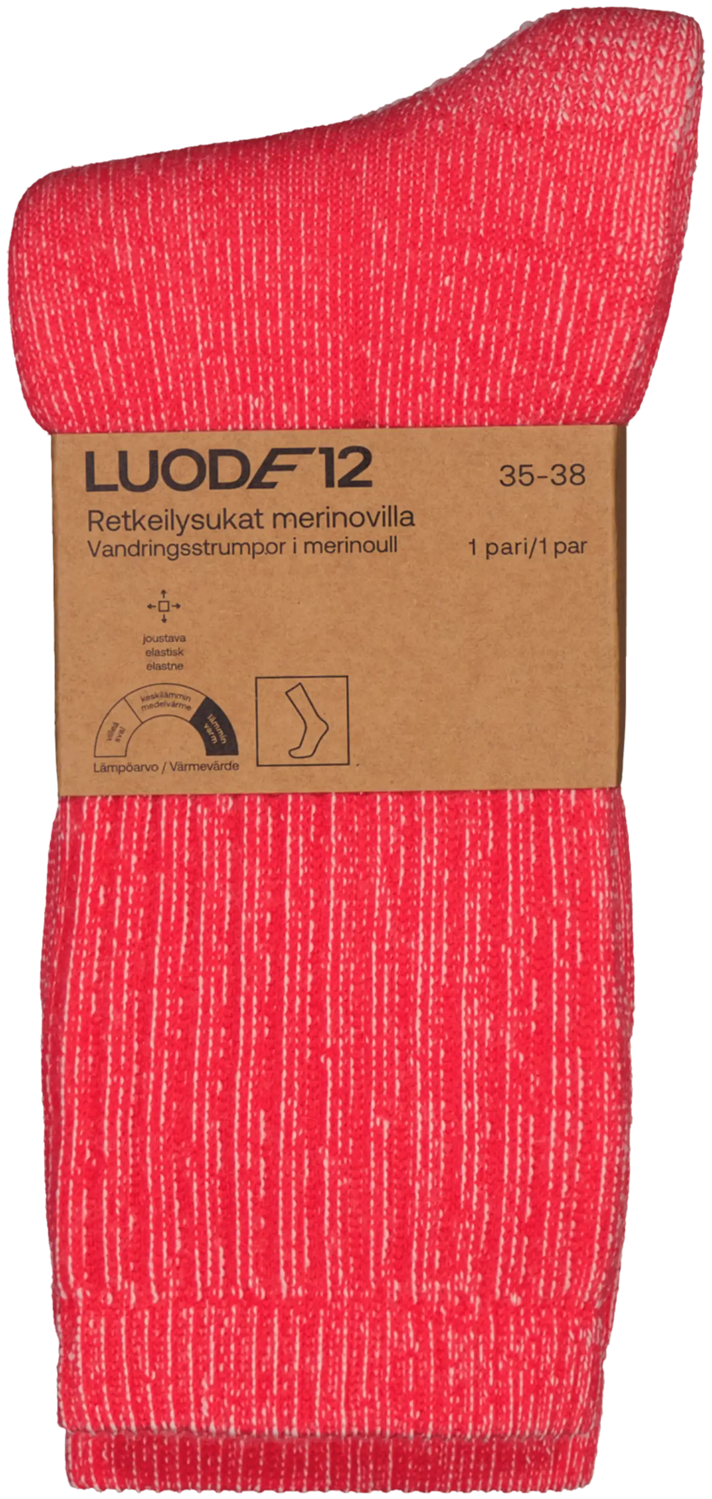 Luode12 naisten vaellussukat merinovillaa ODSL302403 - RED - 2