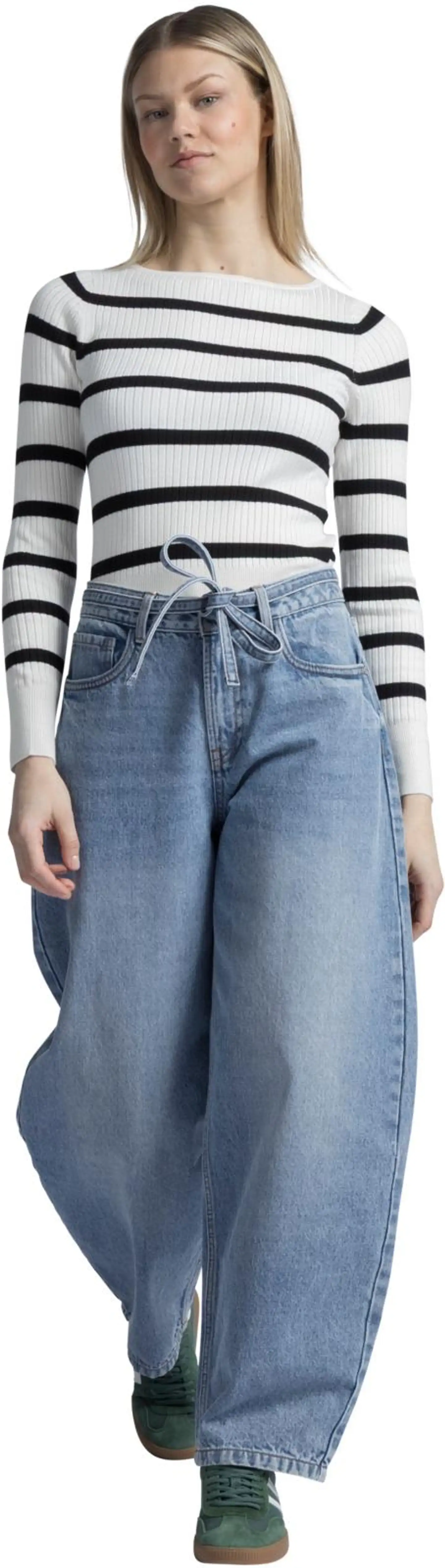 WKLY. naisten raidallinen ribbineulepusero 213W280252 - off white/black - 9