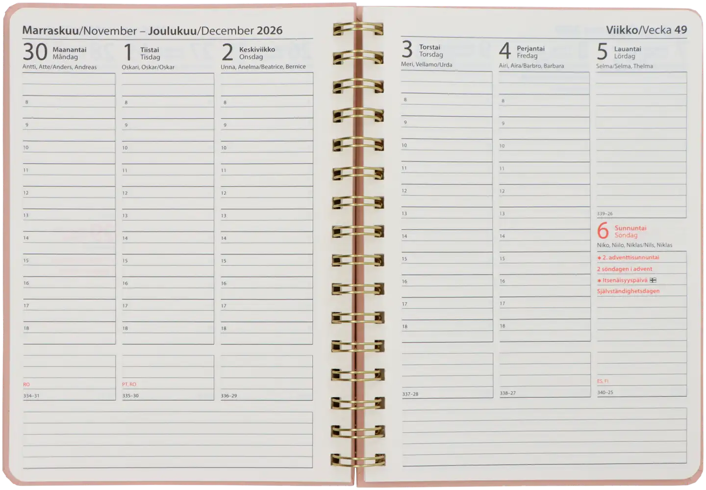Pöytäkalenteri kierresidottu A5 pinkki - 3
