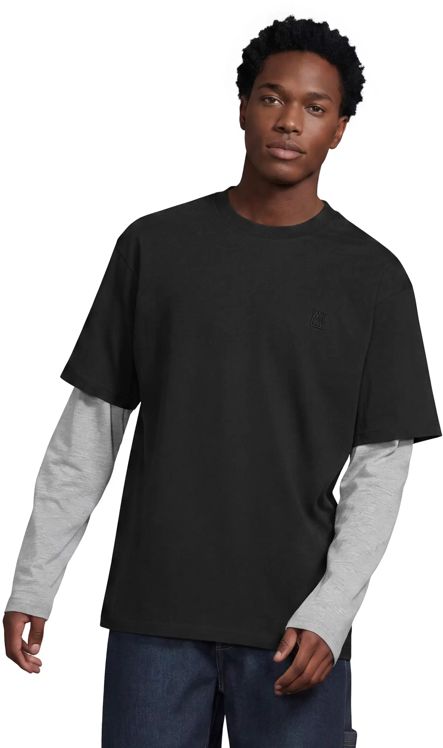 WKLY. miesten tuplahihainen t-paita 195W312602 - Black/grey mel - 1