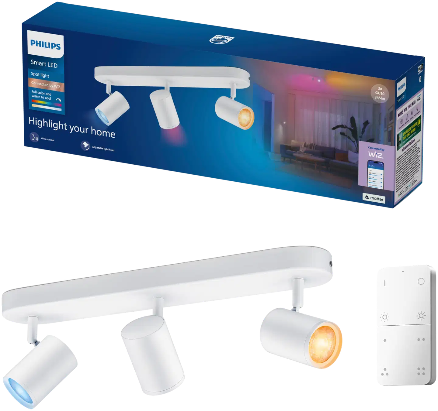 Philips Smart Lighting BOS kohdevalaisin GU10 5W RGB + säädettävä valkoinen 3 kpl kaukosäätimellä - 1