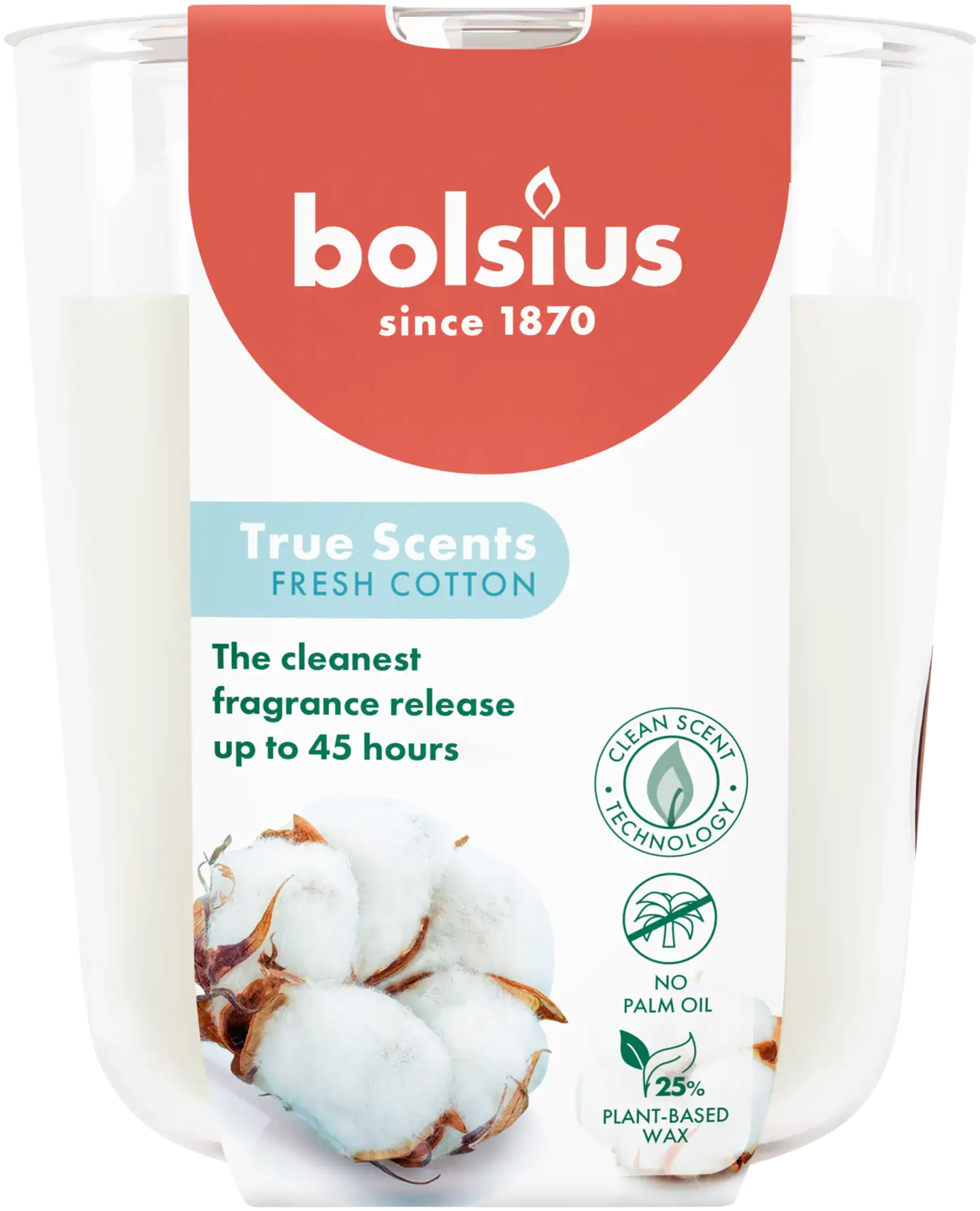 Bolsius True Scents – tuoksukynttilä lasissa – Fresh Cotton – suuri