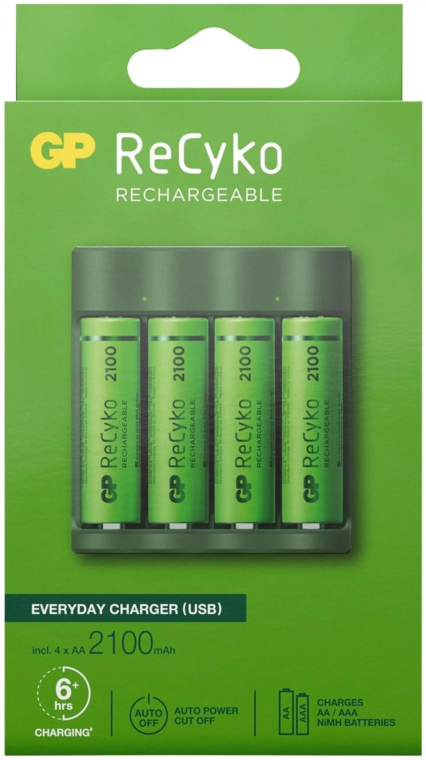 GP Recyko akkulaturi usb B421, sisältää 4 kpl AA NiMH 2100mAh akkuja - 2