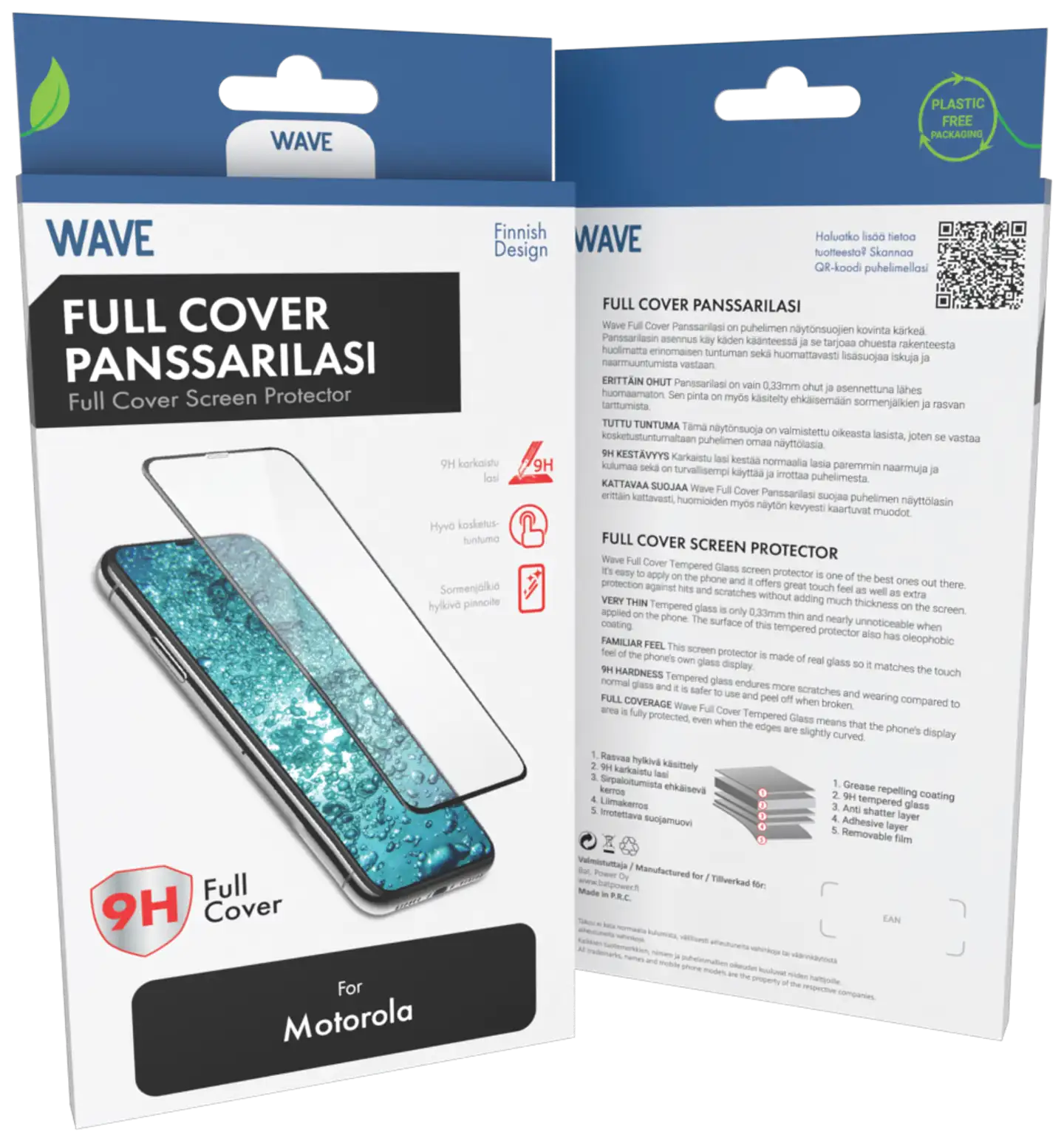 Wave Full Cover Panssarilasi, Motorola Moto G05, Musta Kehys