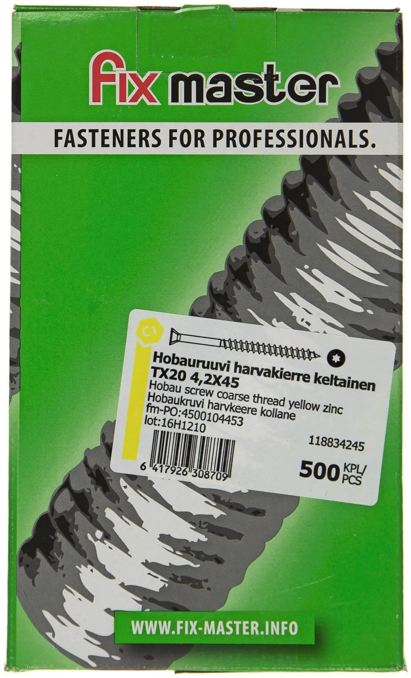 Fix Master hobauruuvi harvakierre torx20 4,2X45 keltainen sinkki 500kpl