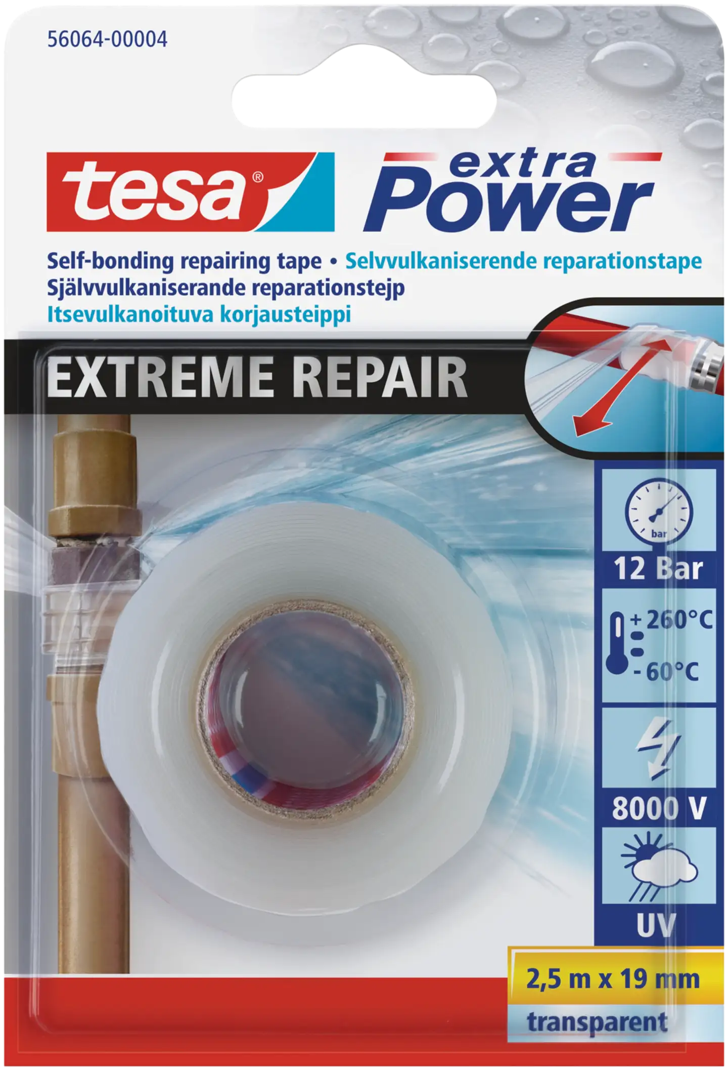 Tesa silikoniteippi extreme repair läpikuultava 2,50m x 19mm