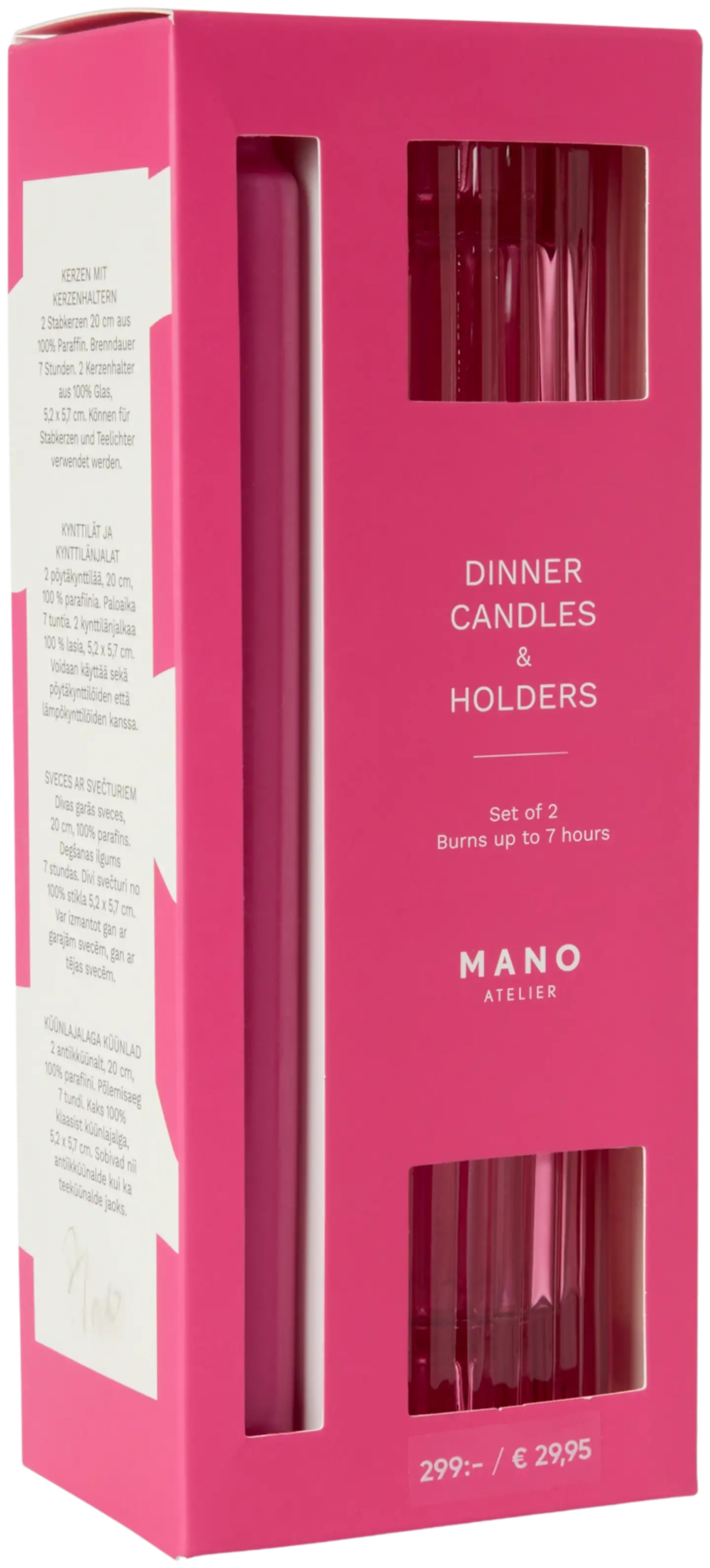MANO ATELIER Lahjasetti kynttilänjalka ja kynttilä 2 kpl/pkt, pinkki - 4