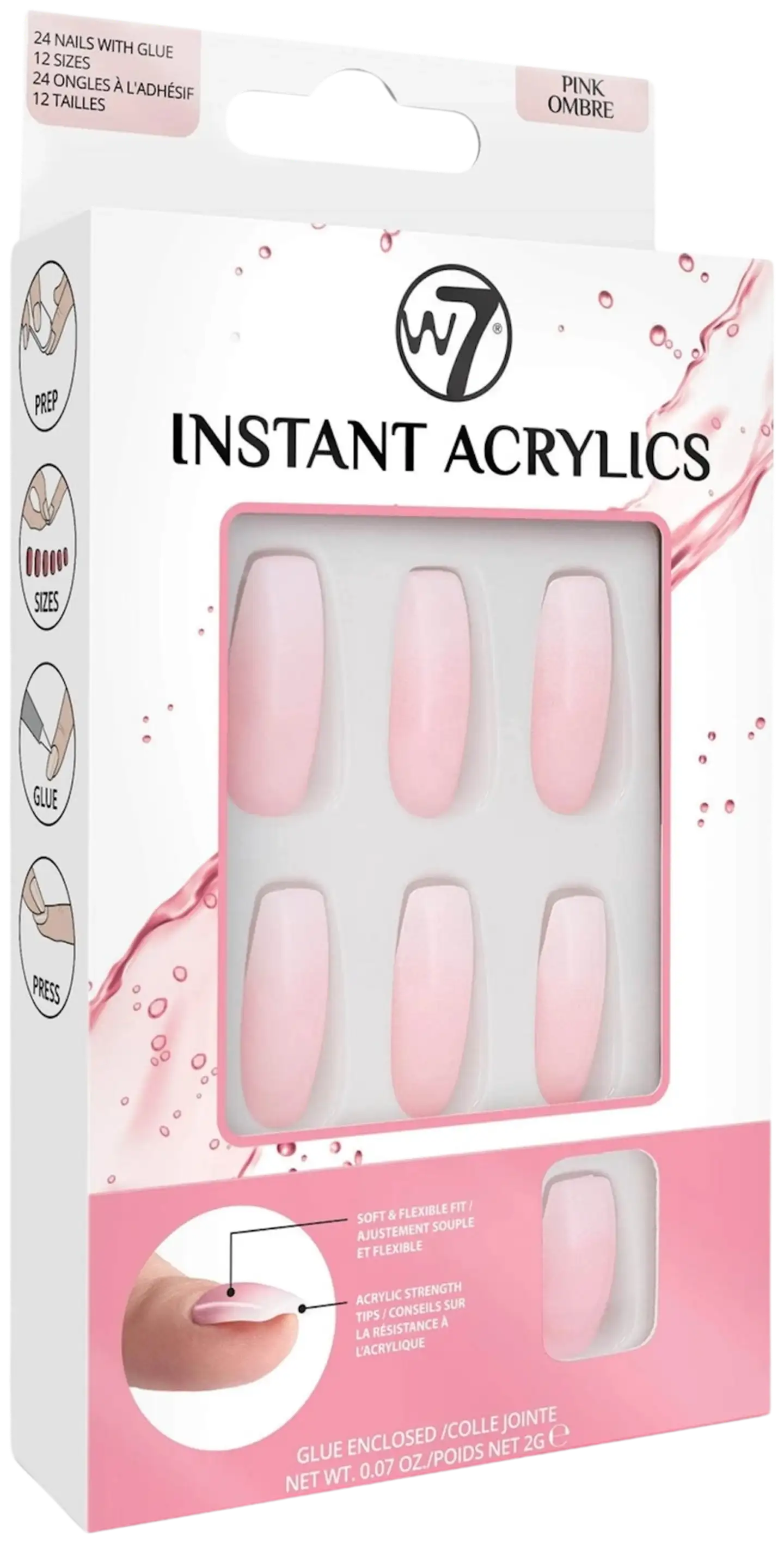 W7 Instant acrylics Pinkki, pehmeä sävy joka vaalenee asteittain.