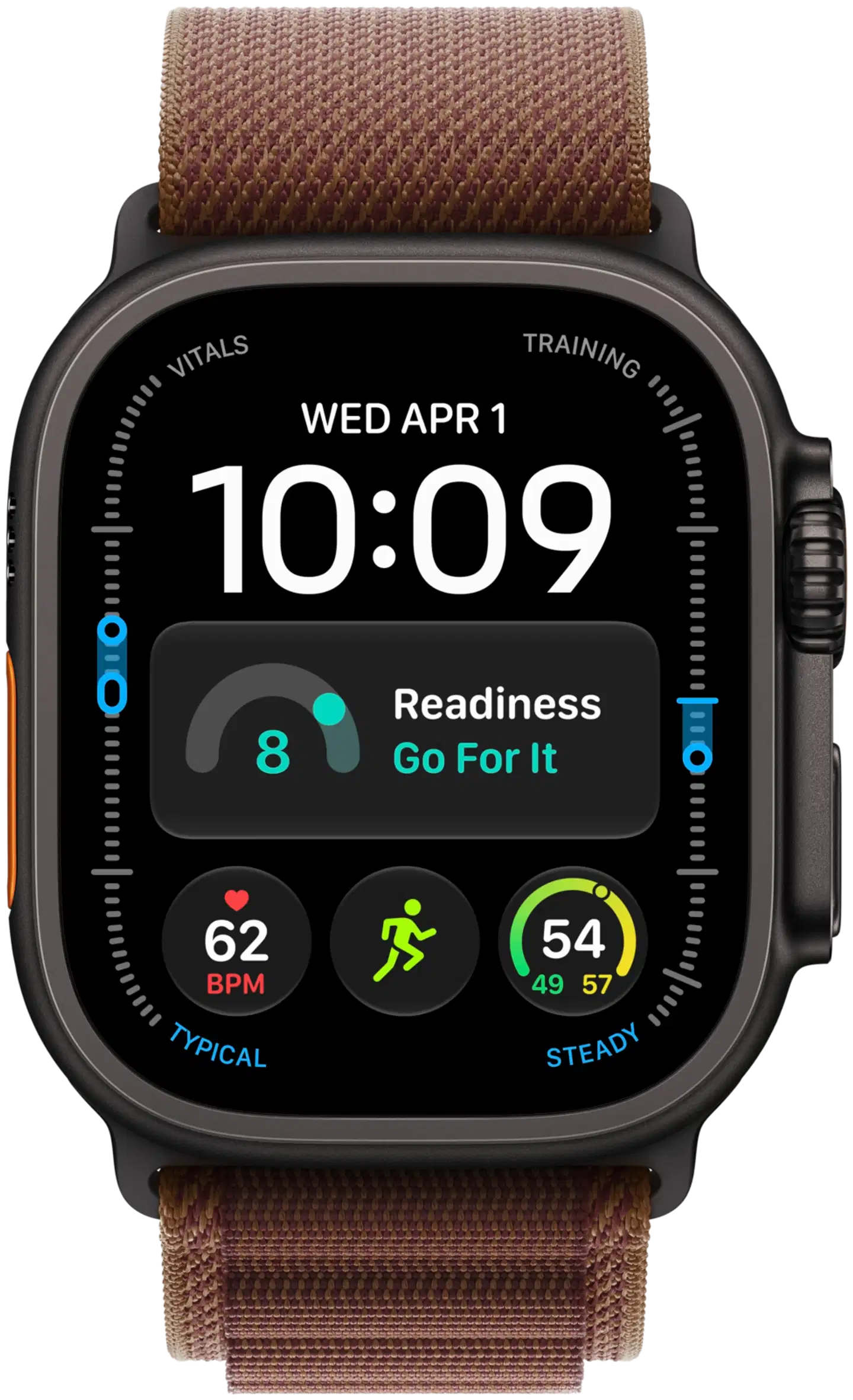 Apple Watch Ultra 4 GPS + Cellular 49 mm:n musta titaanikuori ja viininpunainen Alpine Loop -ranneke - M - MJC14KS/A - 1