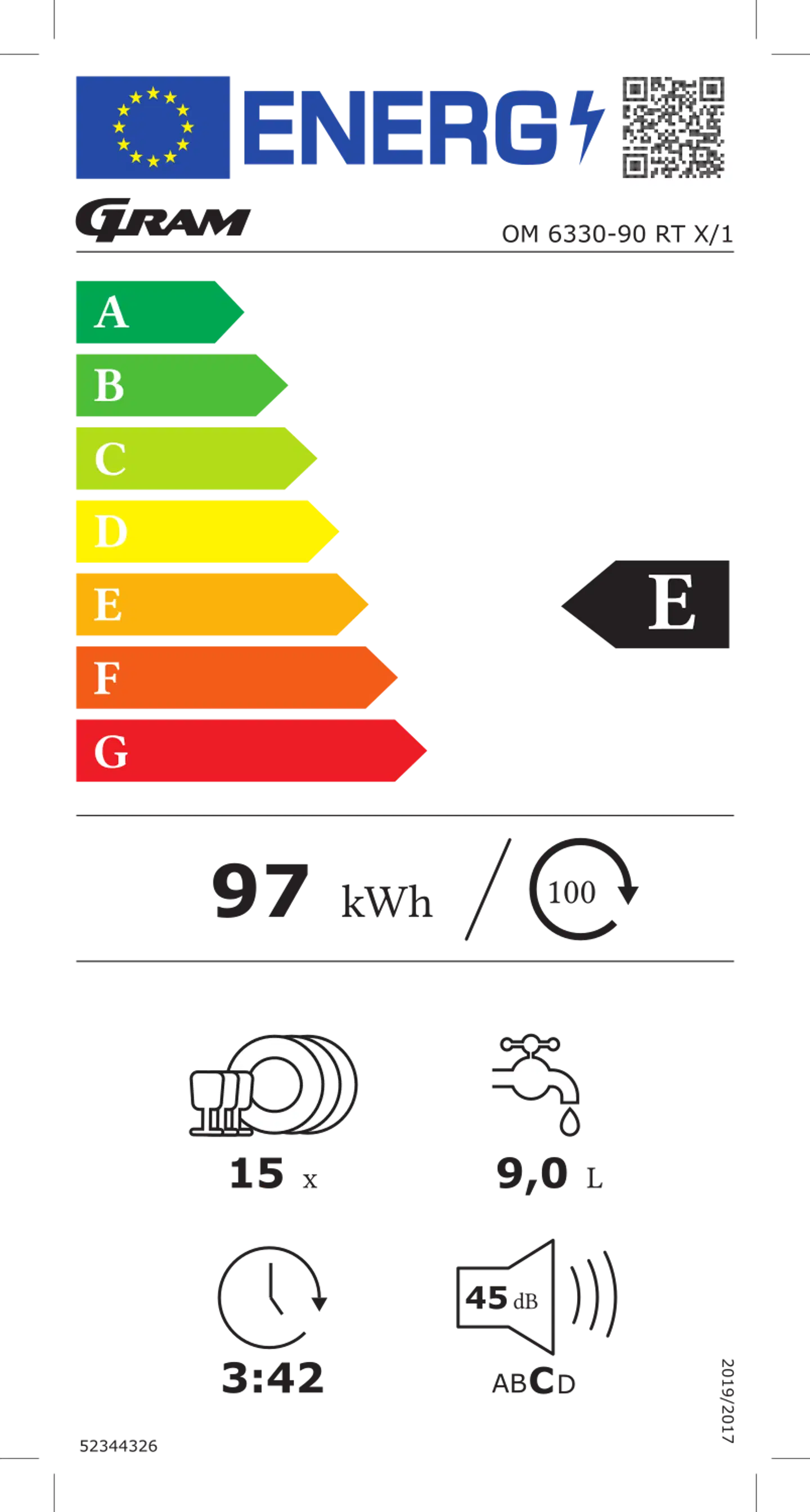 Gram astianpesukone 60 cm OM 6330-90RTX/1 teräs - 2