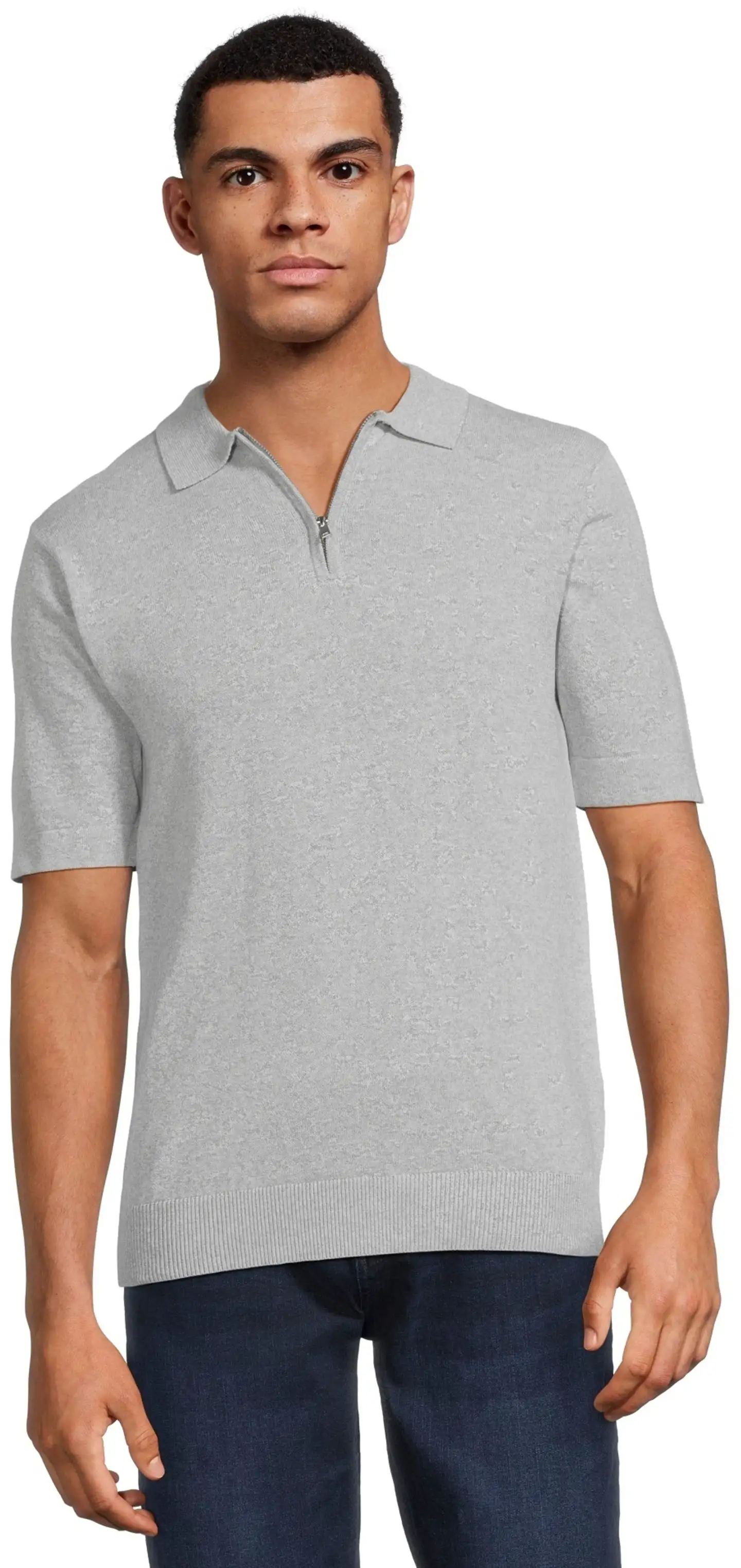 London Fog miesten lyhythihainen neulepaita 195LF03262 - Light Grey melange - 1