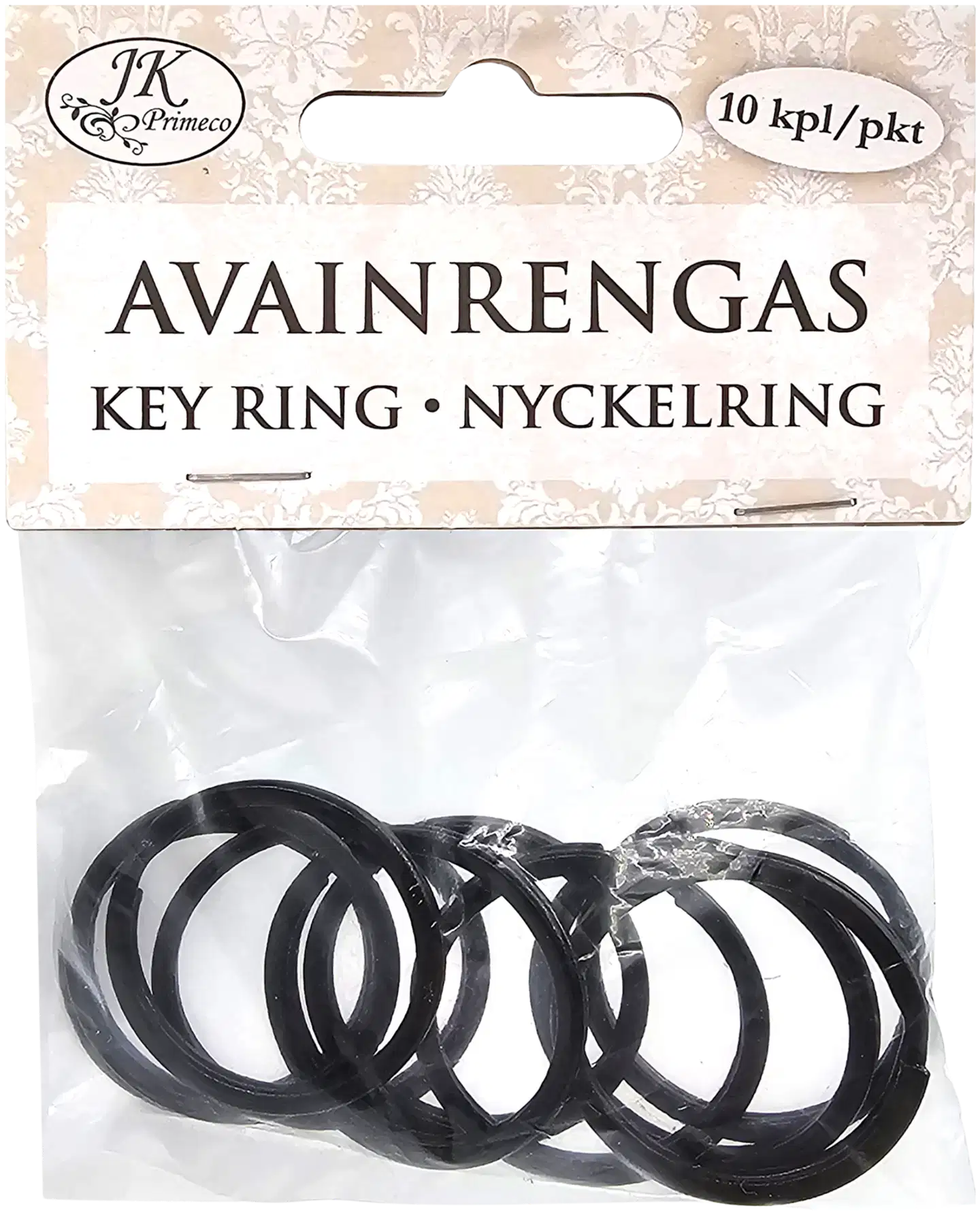 J.K. Primeco avainrengas 2,5cm musta 10kpl