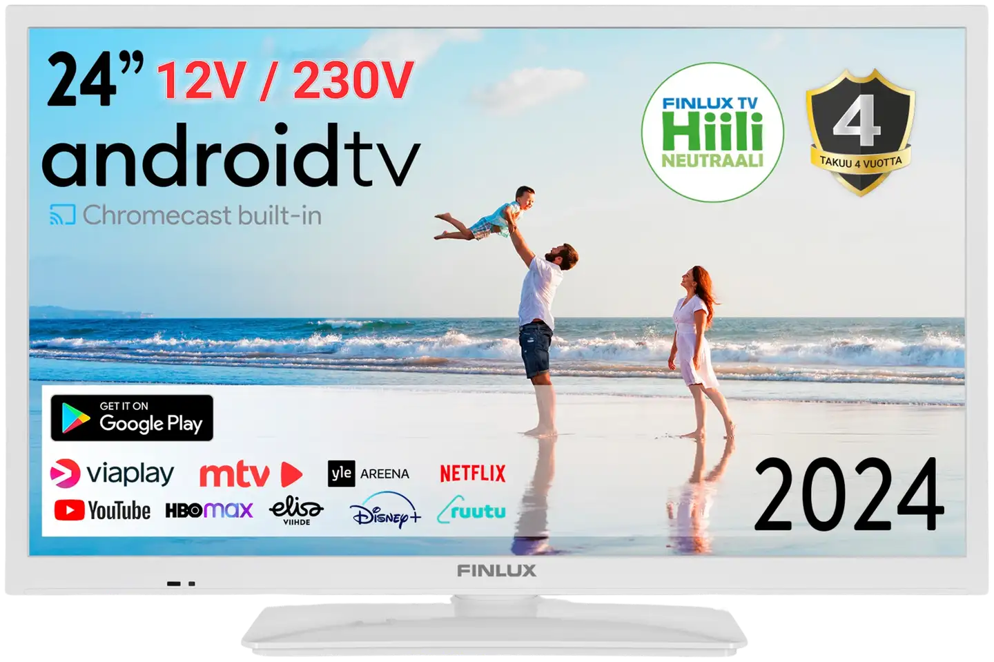 Finlux 24" HD Ready Android Smart TV 12V sekä 230V käyttöjännitteellä 24M7.1WCI-12 valkoinen - 1