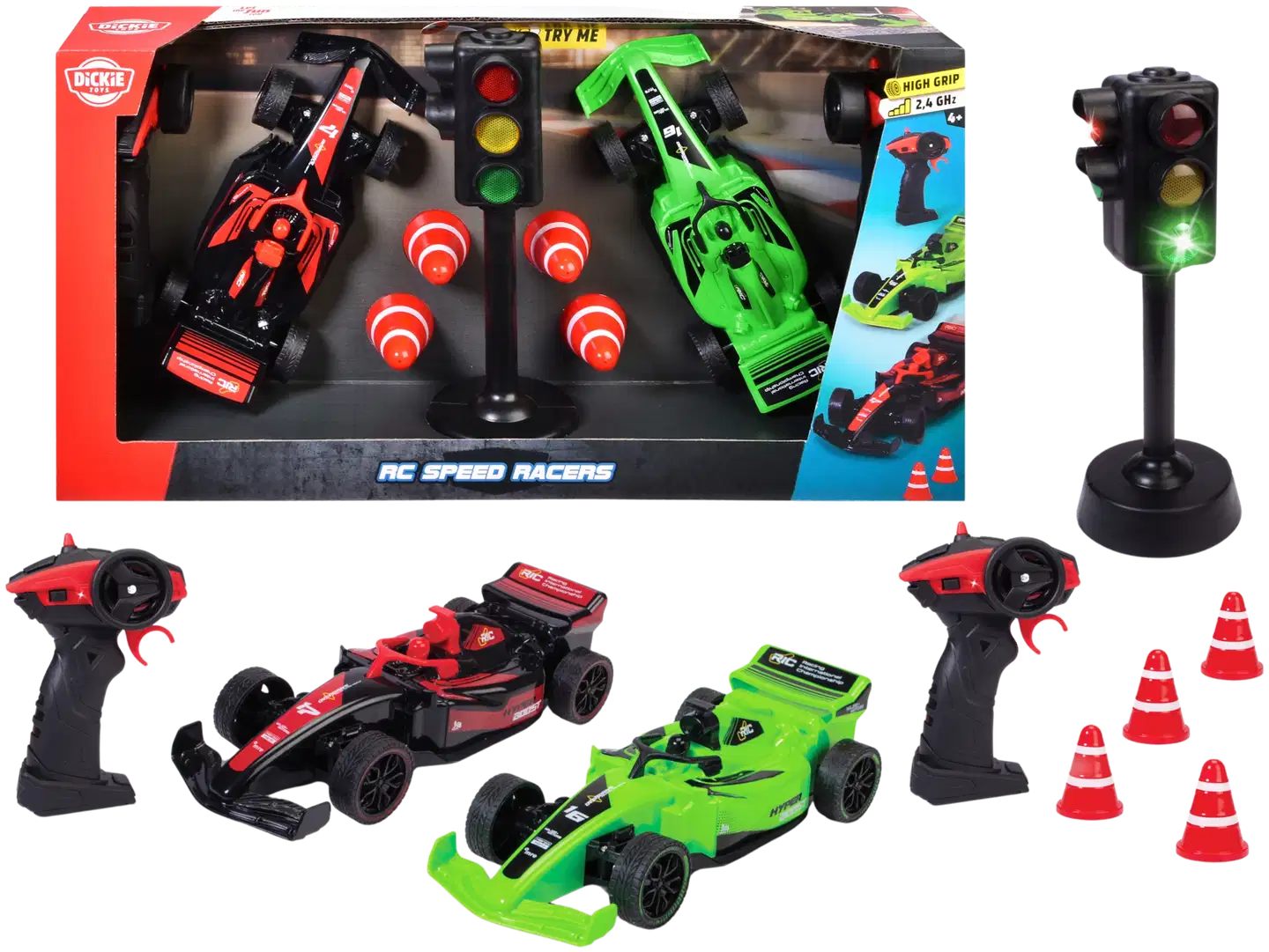 Dickie Toys - RC Speed Racers, 2 radio-ohjattavan auton leikkisetti, 2 kanavaiset ohjaimet, taajuus 2,4 GHz - 1
