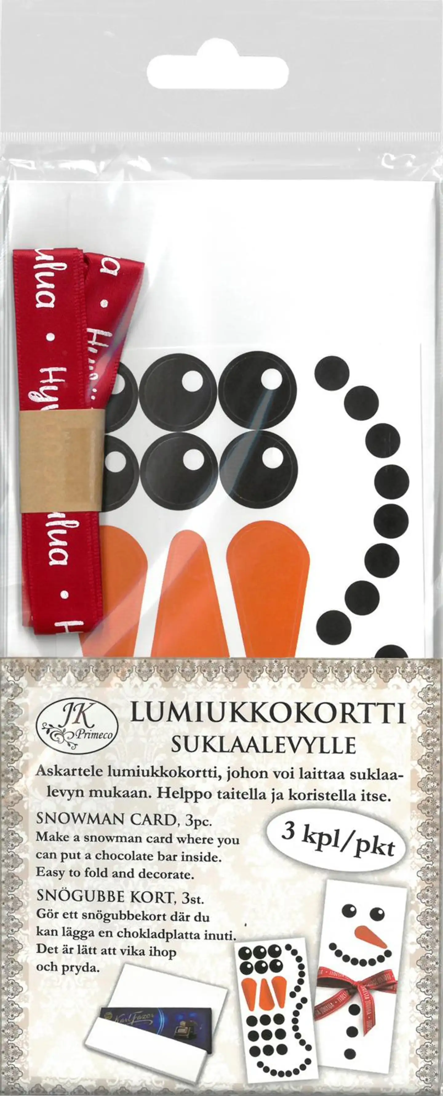 J.K. Primeco DIY-rasiakorttipohja Lumiukko 3kpl - 1