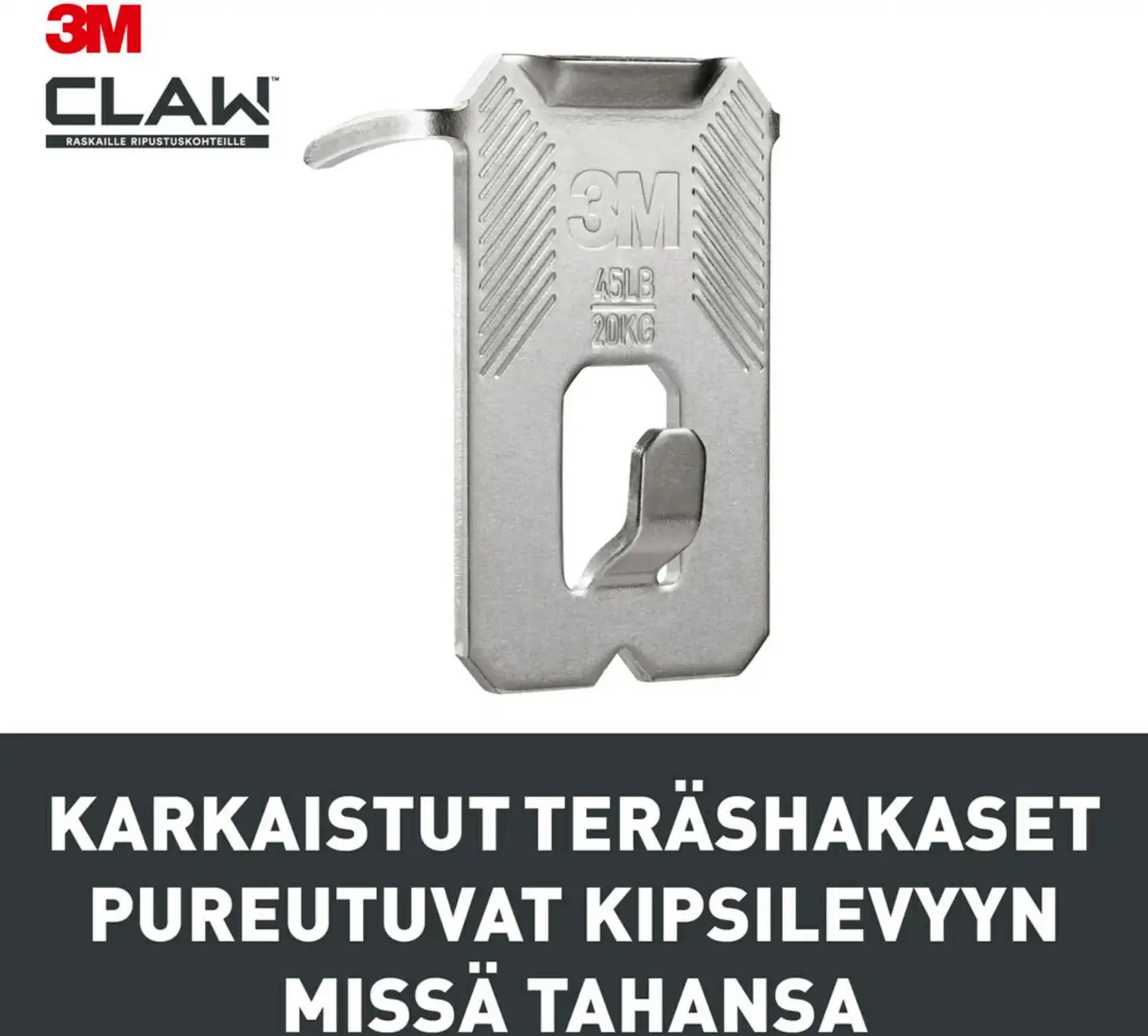 3M CLAW™-taulukoukku kipsilevylle, 20 kg 3PH20-2UKN, 2 ripustuskoukkua - 11