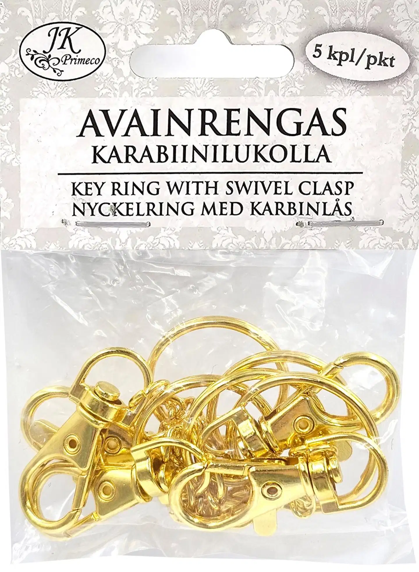 J.K. Primeco avainrengas karabiinilukolla kulta 5kpl - 1