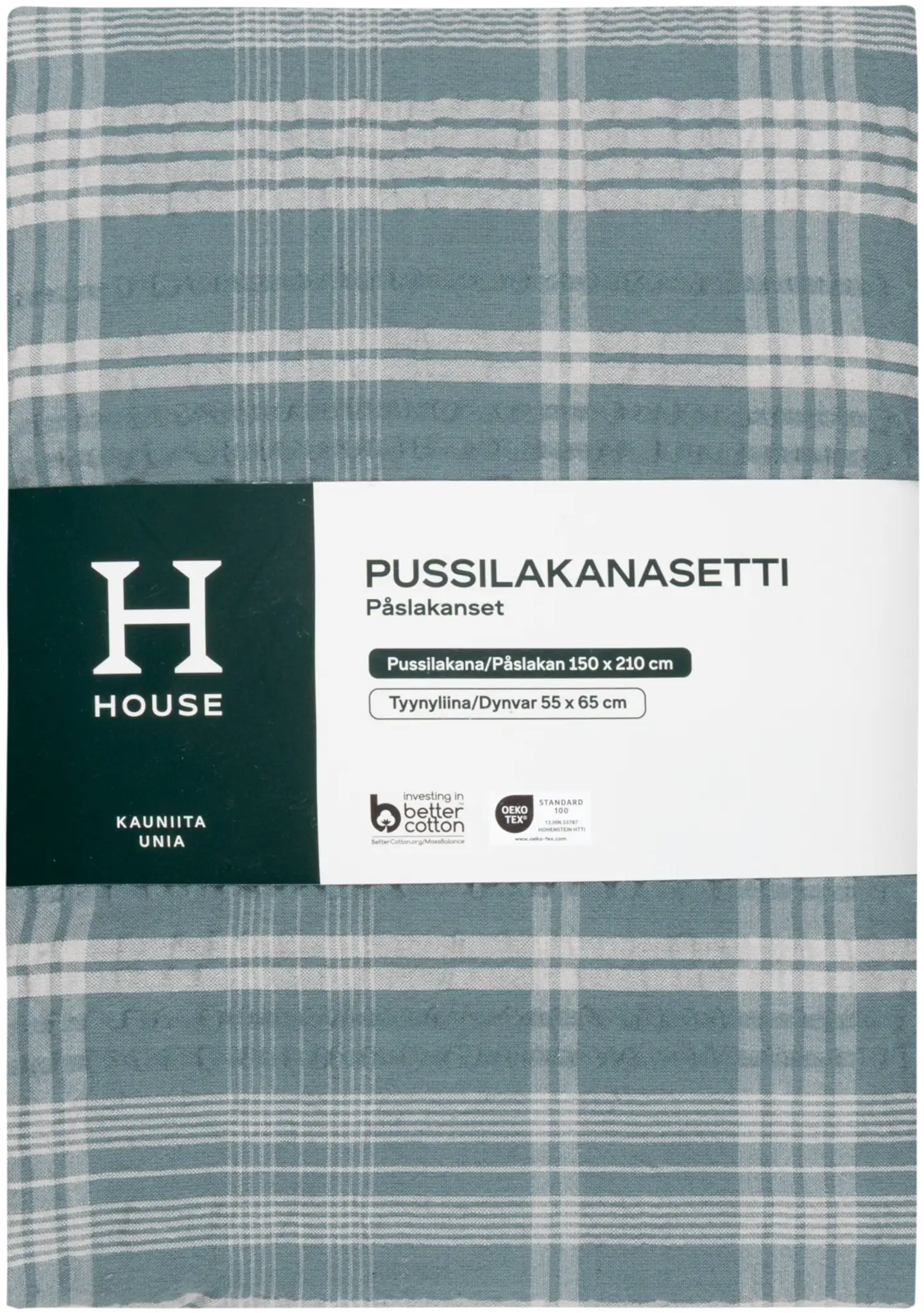 House pussilakanasetti Ruutu seersucker 150 x 210 + 55 x 65 cm tummanvihreä - 2