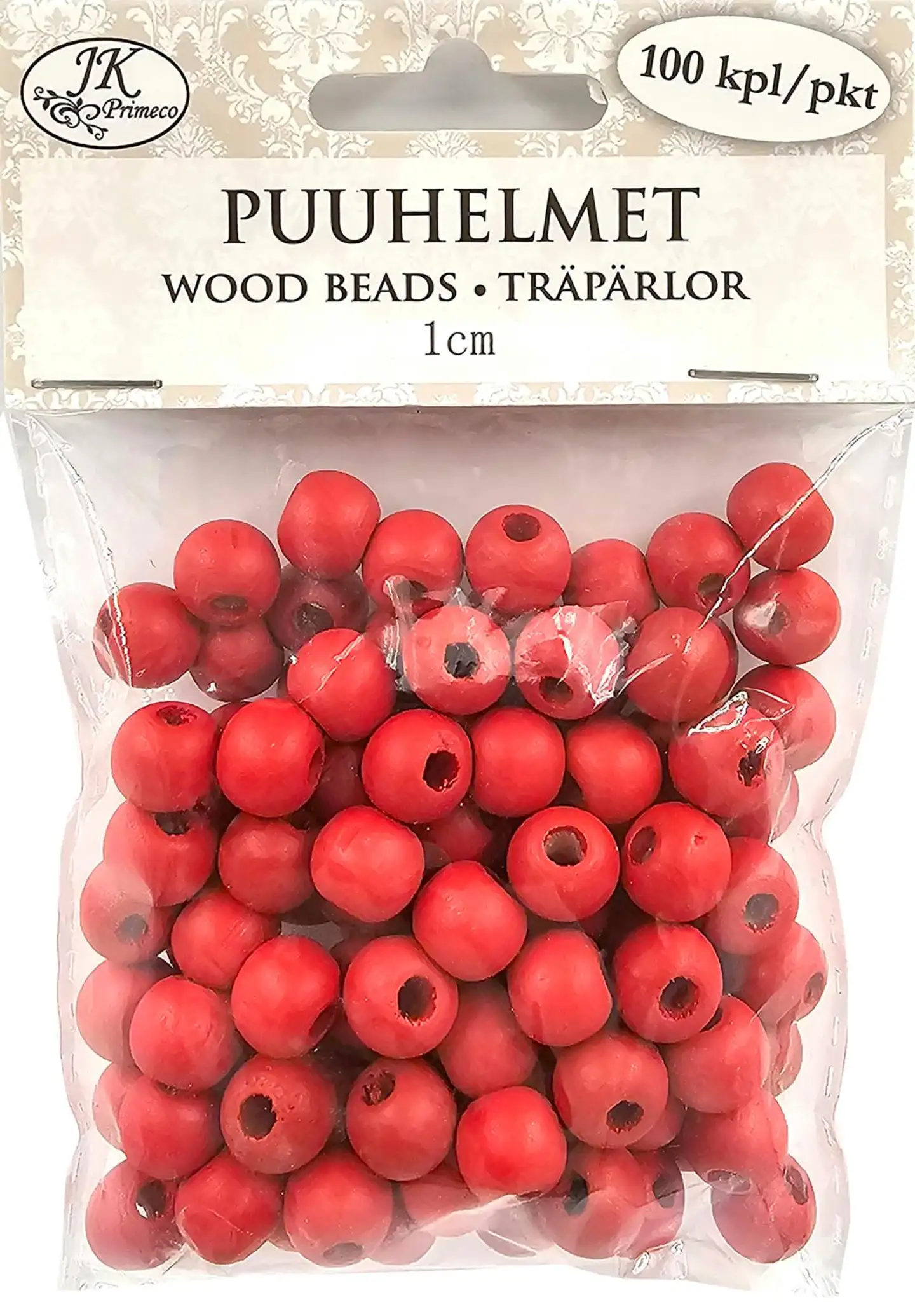 J.K. Primeco puuhelmet 1cm punainen 100kpl