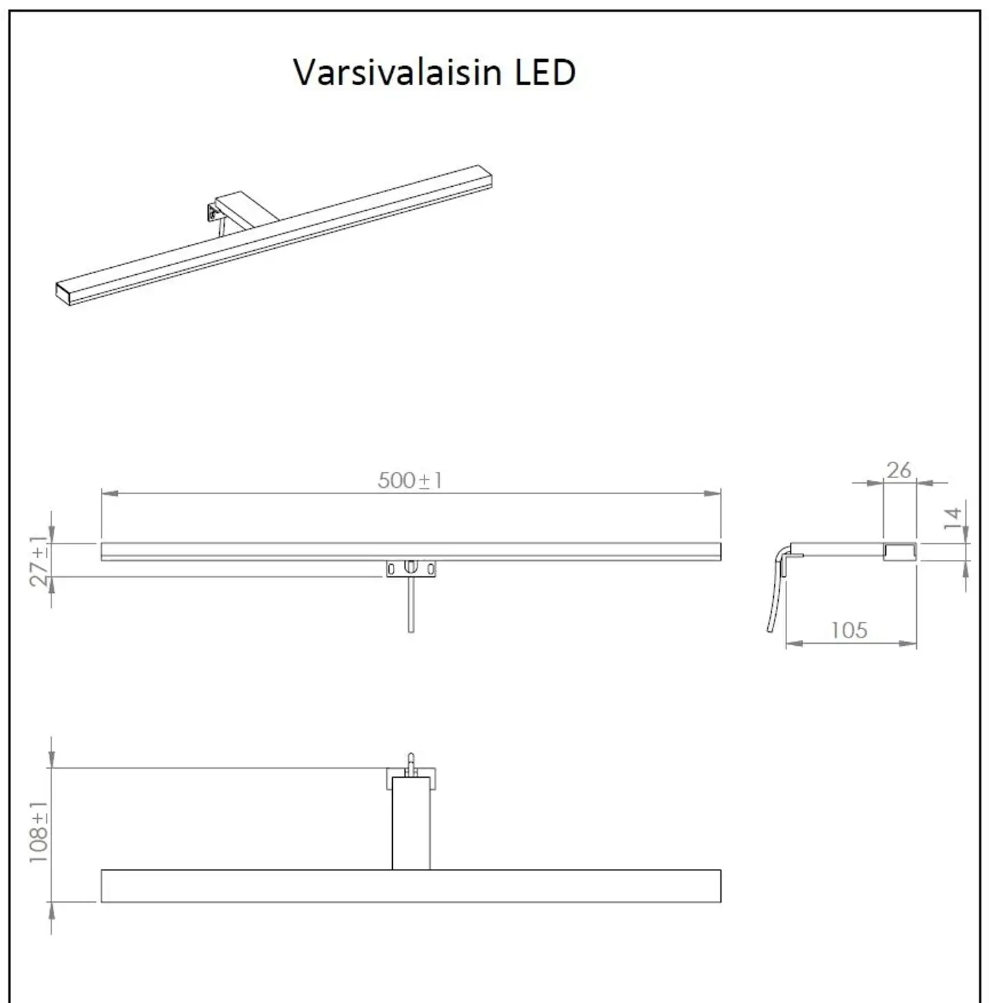 T-varsivalaisin musta LED 50cm (Kalla) - 3