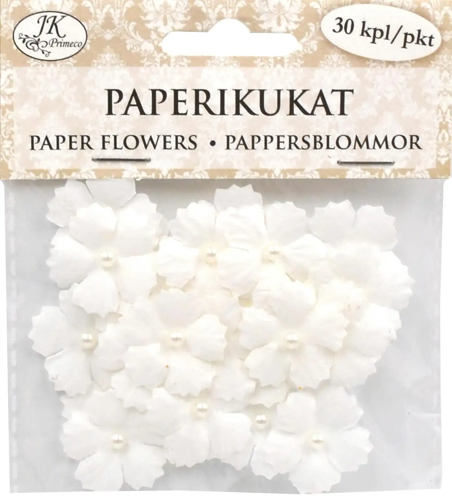 J.K. Primeco Paperikukat Helmi pieni valkoinen 30kpl