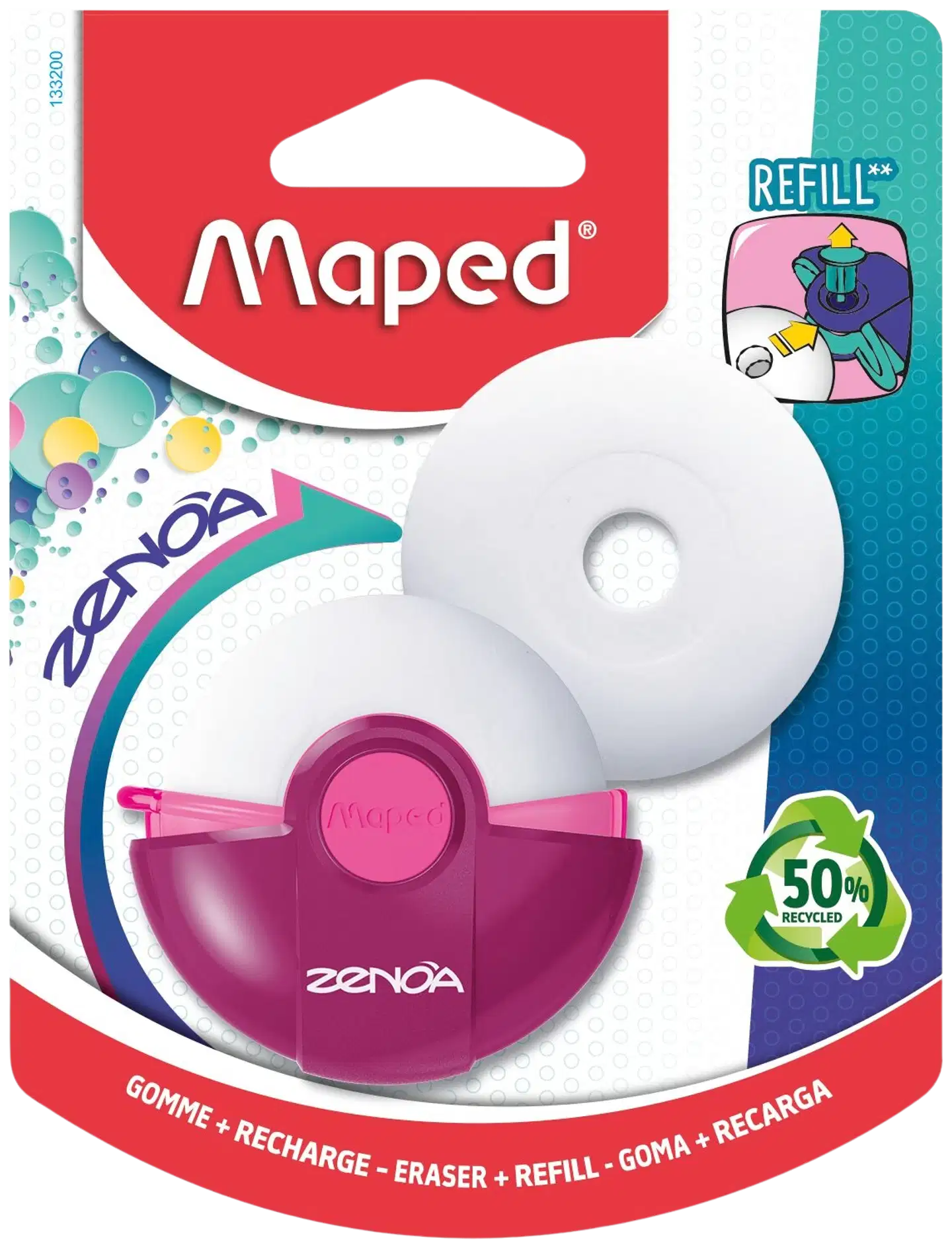 Maped pyyhekumi Zenoa+täyttö värilajitelma korttipakkaus - 1