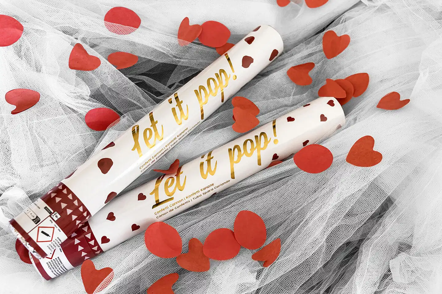 Konfettitykki sydän 40 cm, punainen - 3