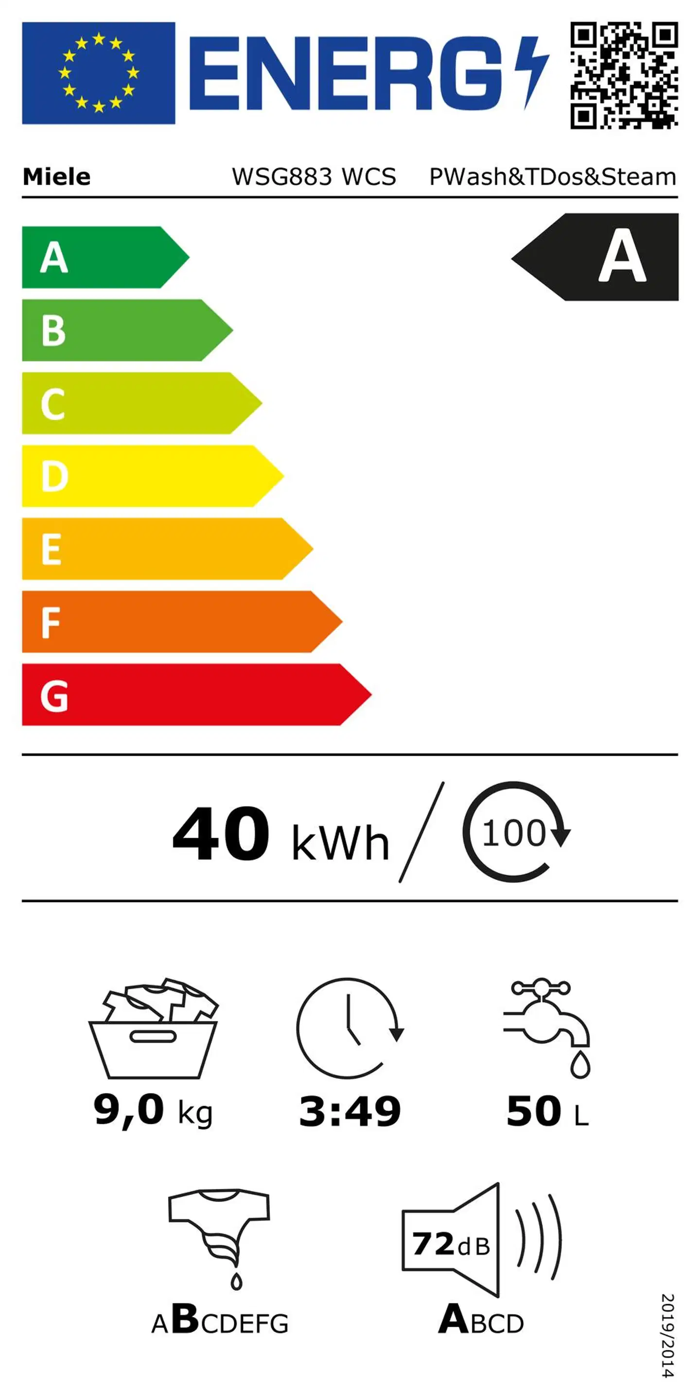 Miele edestä täytettävä pyykinpesukone WSG883 WCS, 9 kg, valkoinen - 2