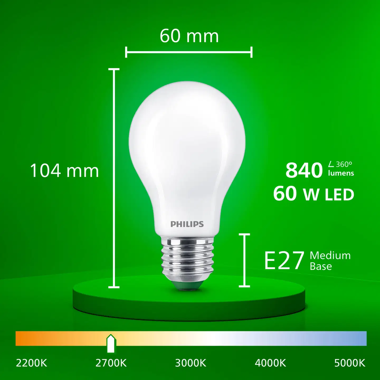 Philips Ultra Efficient LED-lamppu 4W A60 E27 2700K 840LM huurrettu - 4