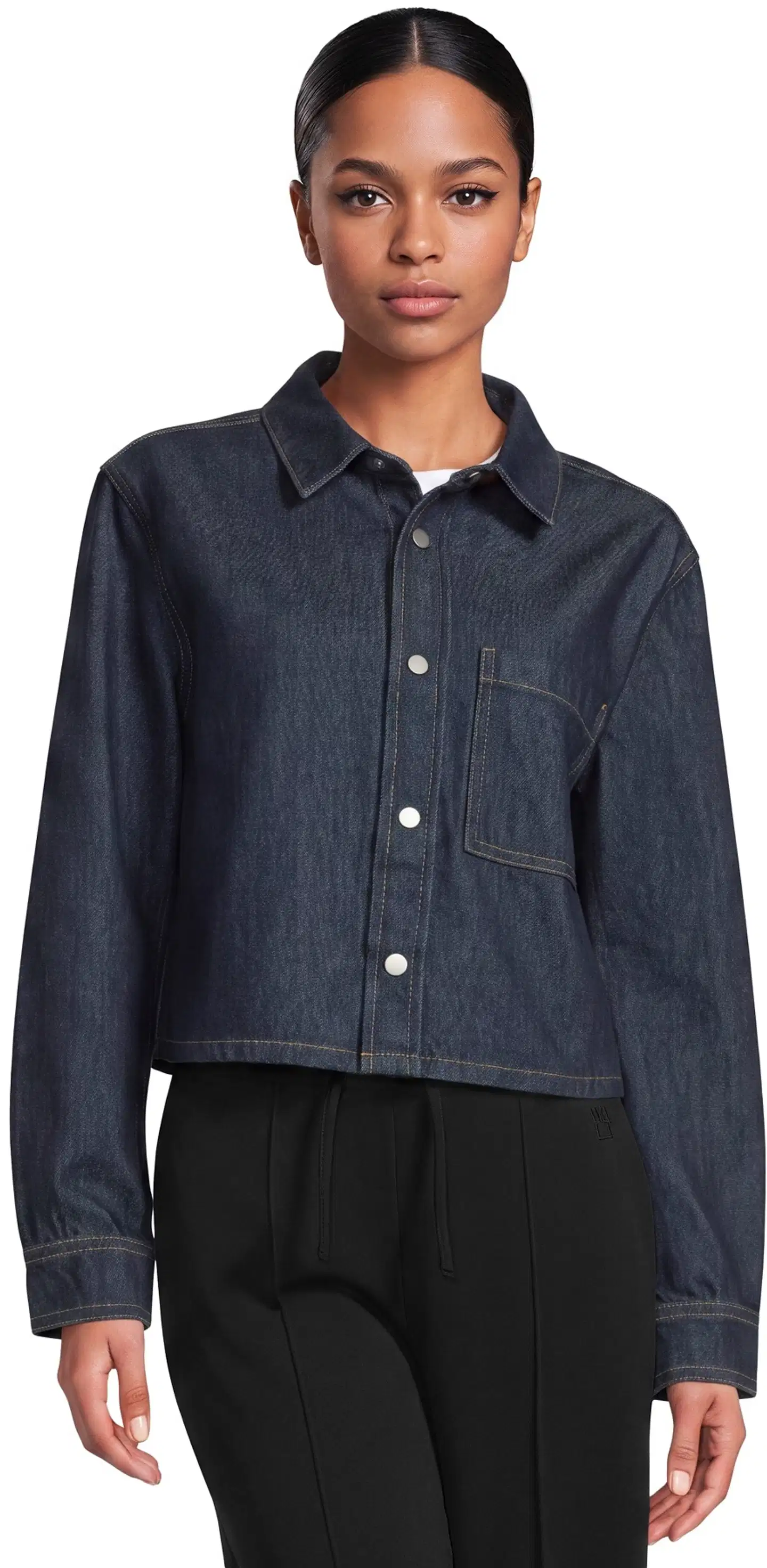 WKLY. naisten lyhyt farkkujakku, väljä istuvuus, kontrastitikkaukset, painonapitus 228W282683 - Denim dk. blue - 1