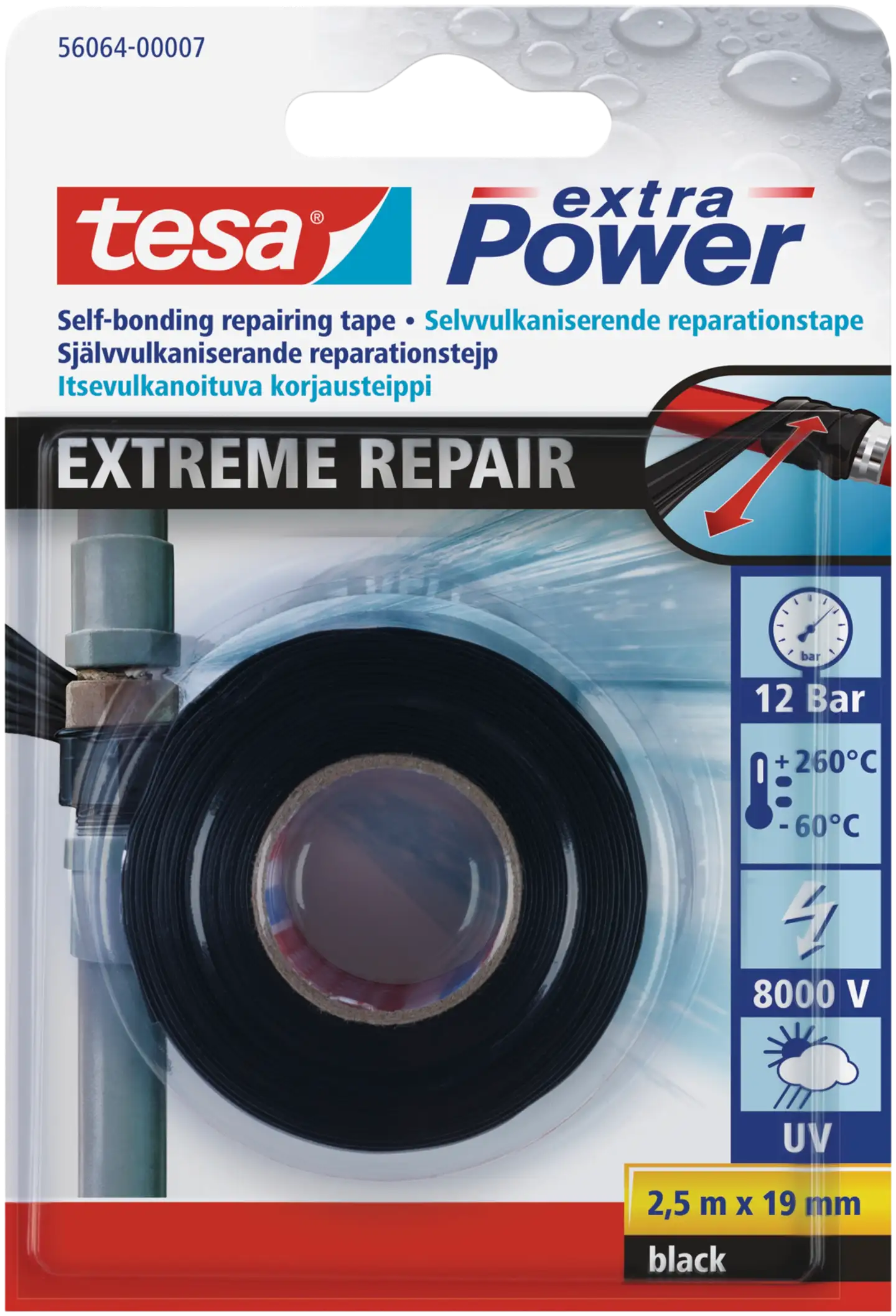 Tesa silikoniteippi extreme repair musta 2,50m x 19mm