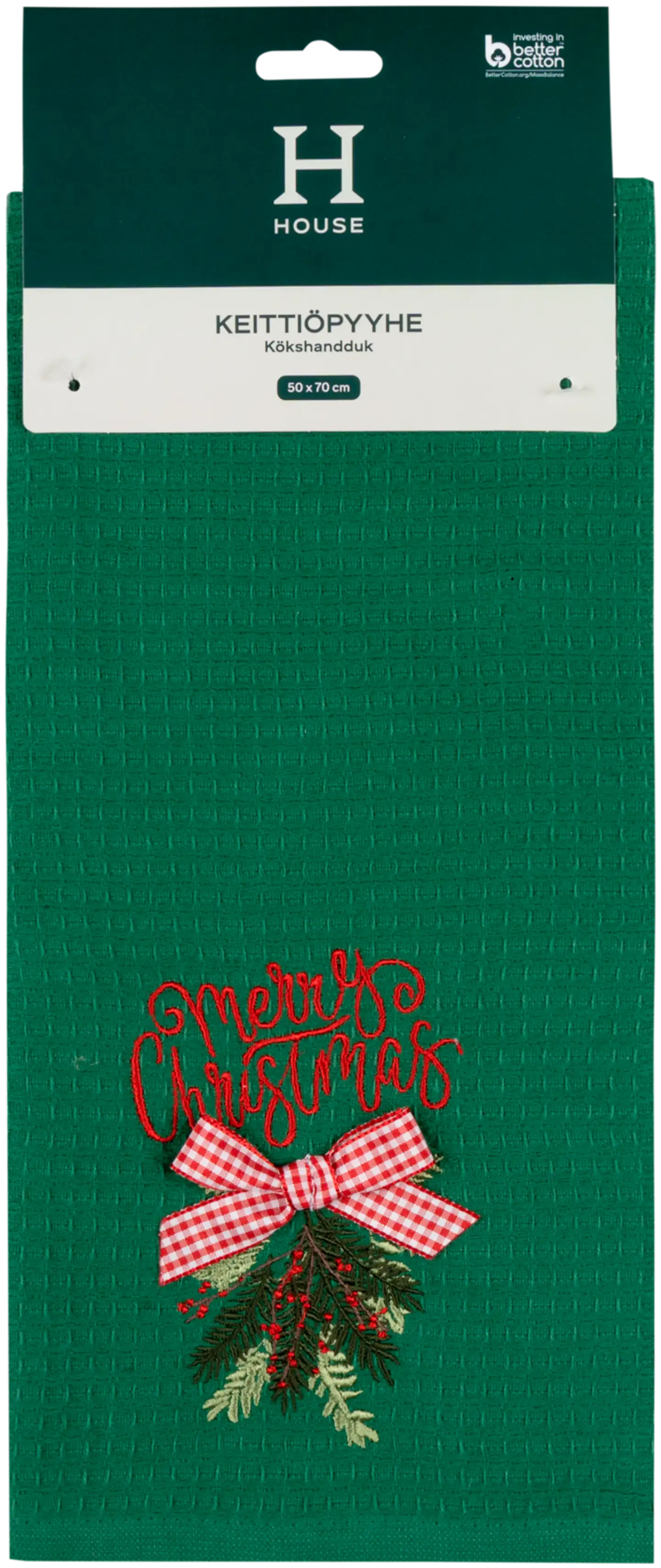 House keittiöpyyhe Merry Christmas vohvelikangas tummanvihreä - 2